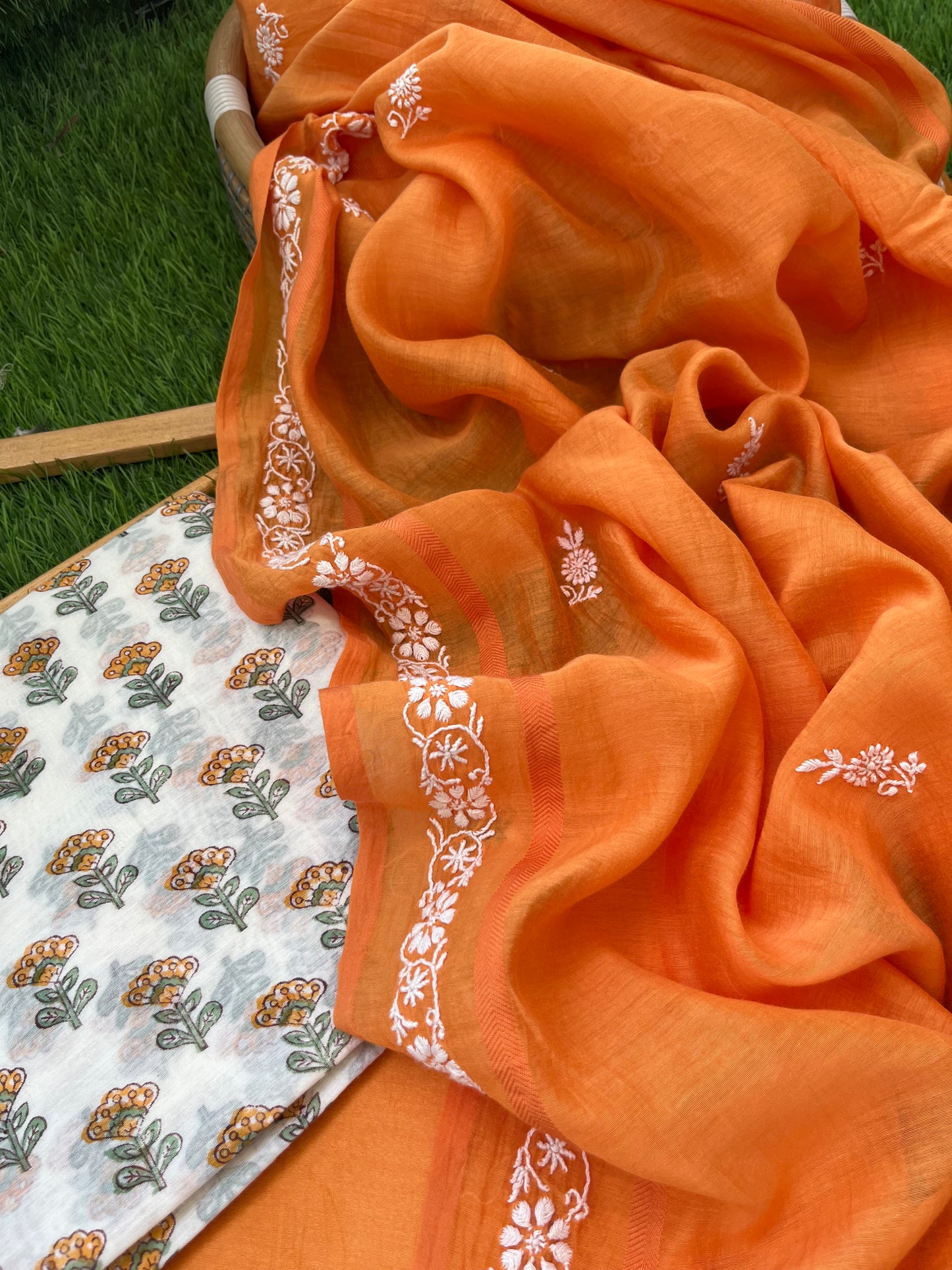 Chanderi silk Chikankari Dupatta with chanderi kurta bottom Fabric