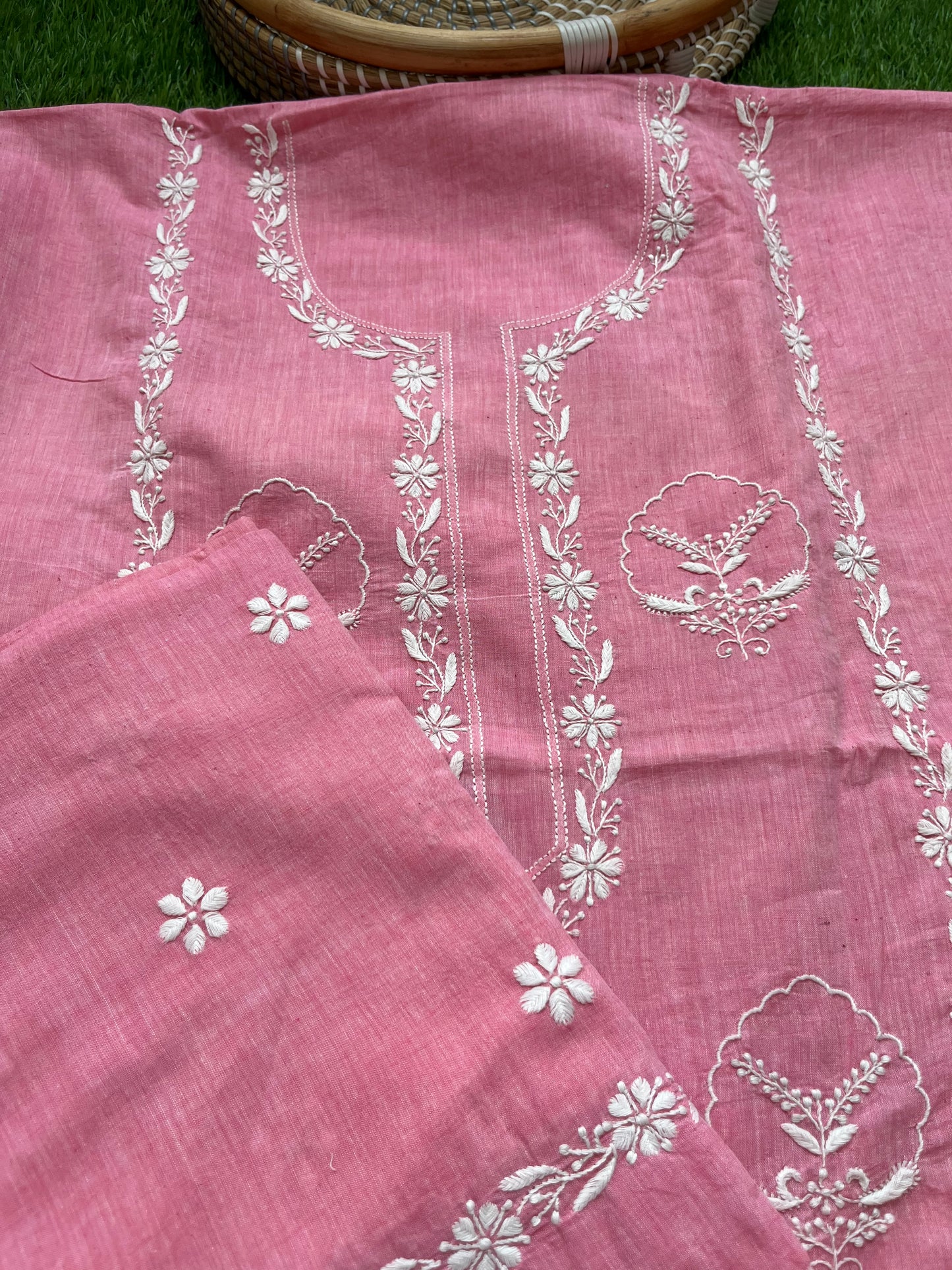 Cotton khadi mul chikan kurta bottom