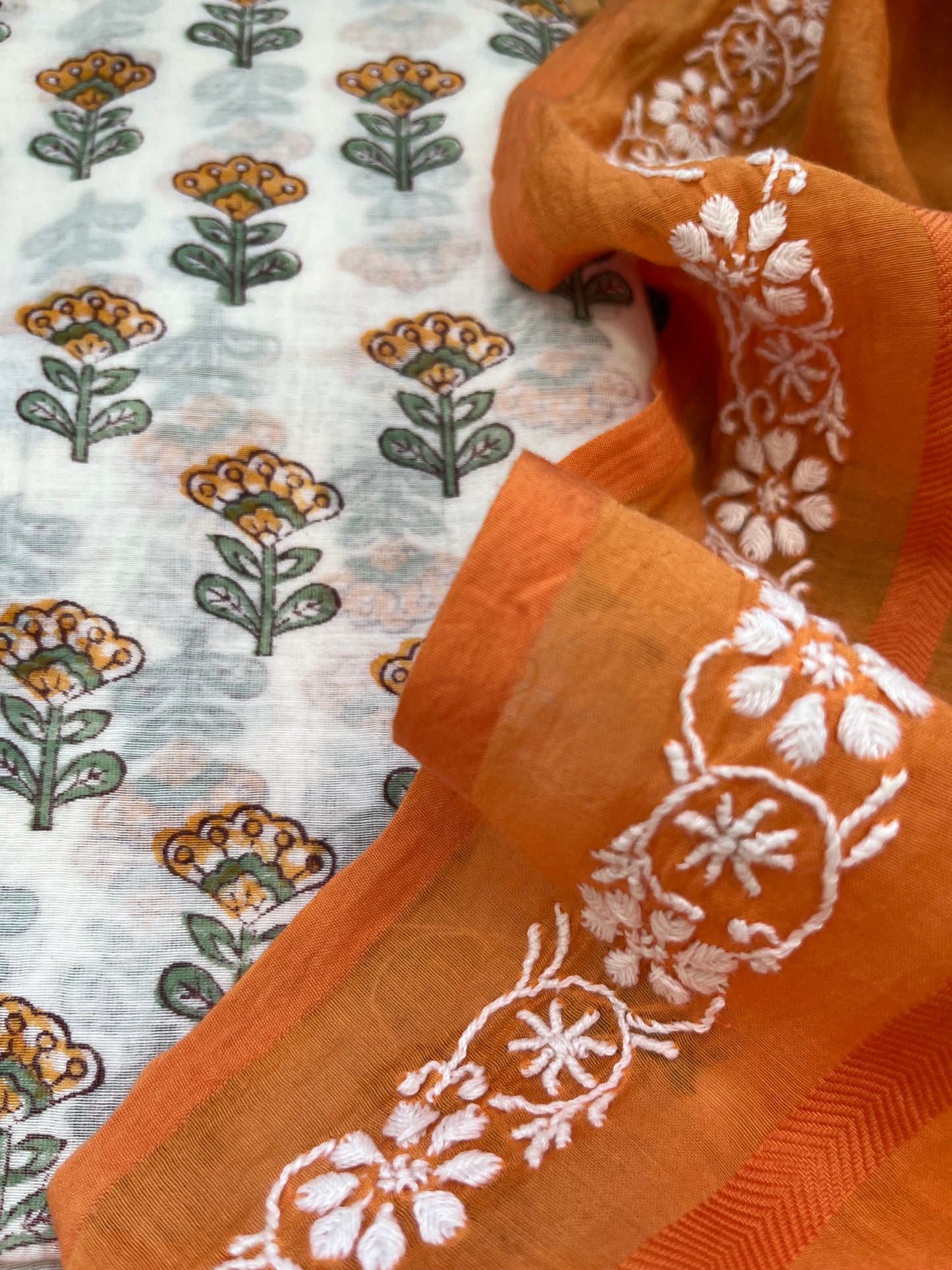 Chanderi silk Chikankari Dupatta with chanderi kurta bottom Fabric