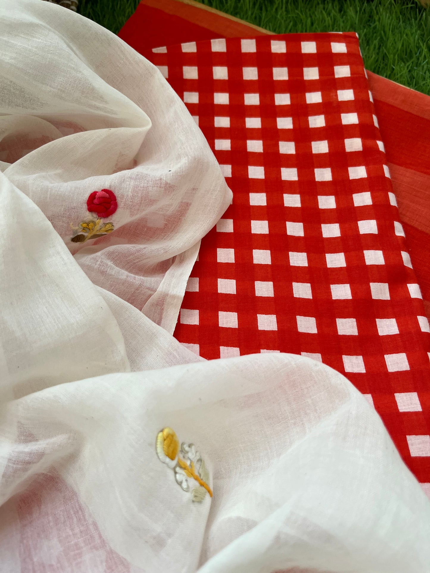 Cotton knot work embroidered dupatta and kurta bottom fabric