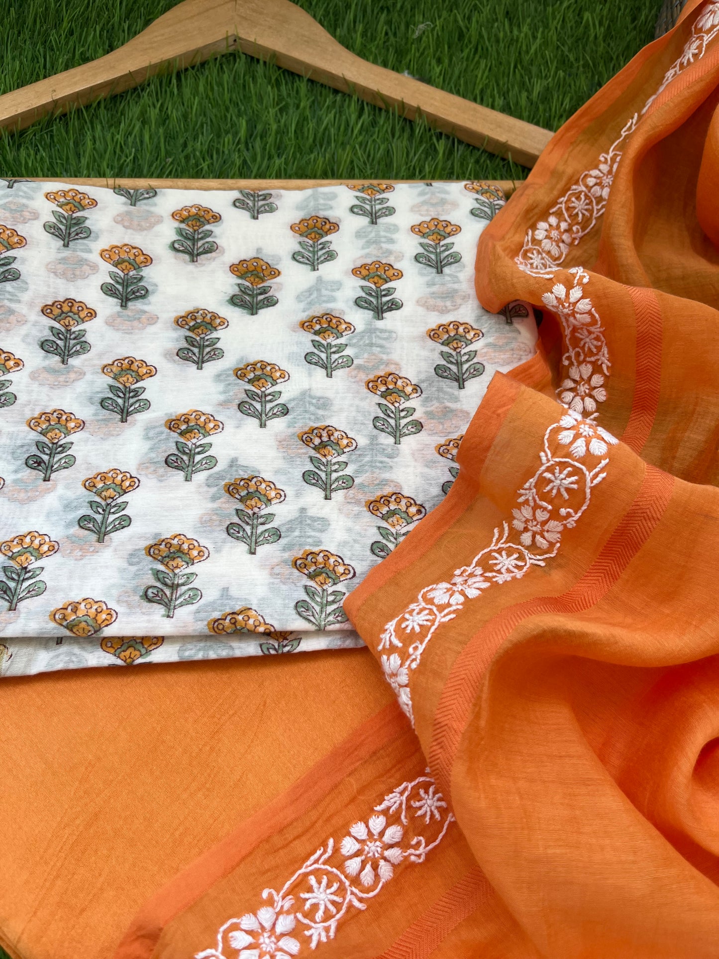 Chanderi silk Chikankari Dupatta with chanderi kurta bottom Fabric