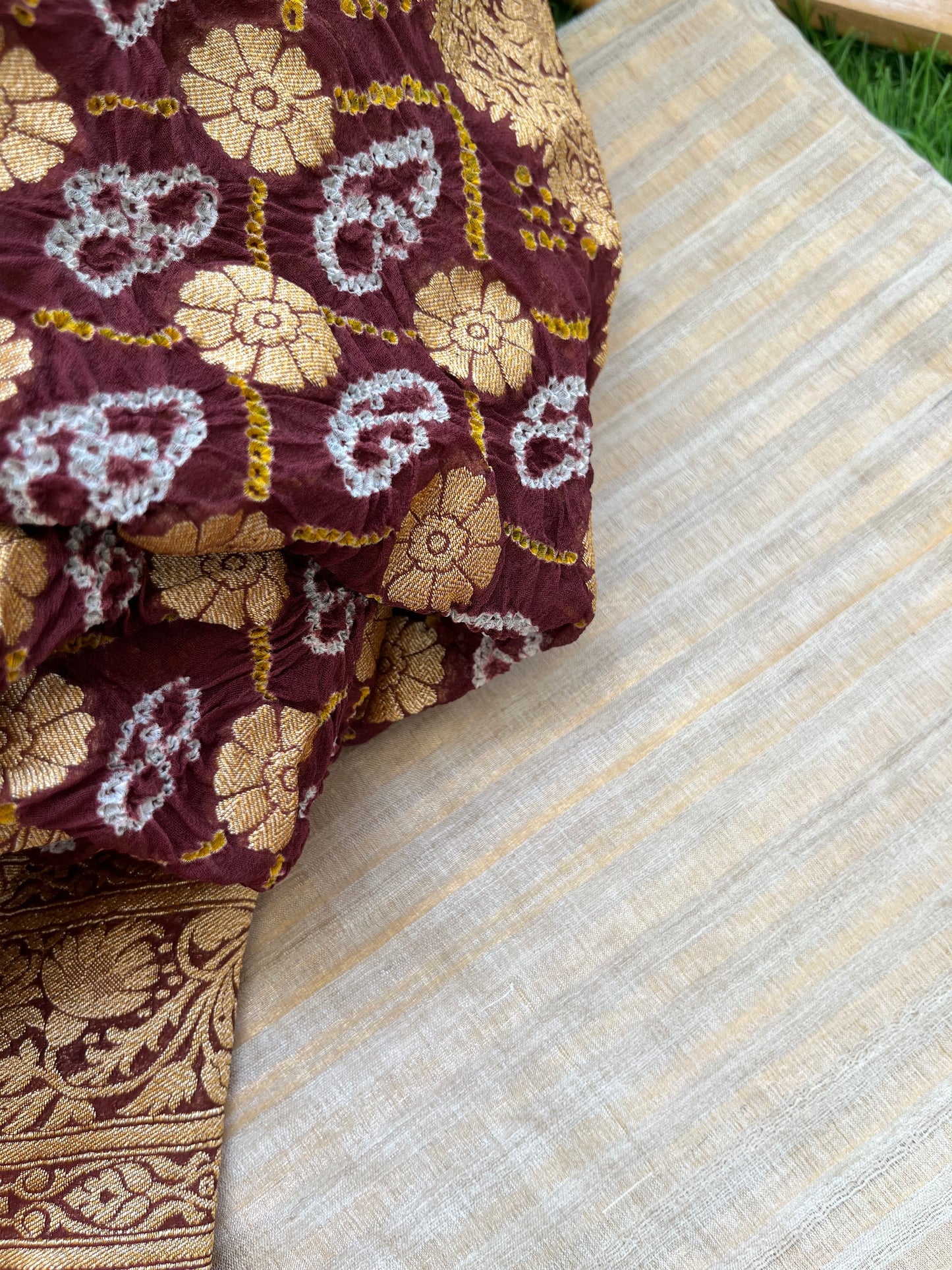 त्योहार् -Banarasi bandhani georgette dupatta silk kurta fabric
