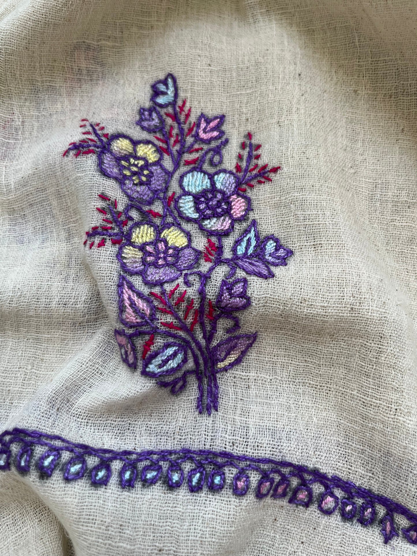Kala Cotton kashmiri thread work stole