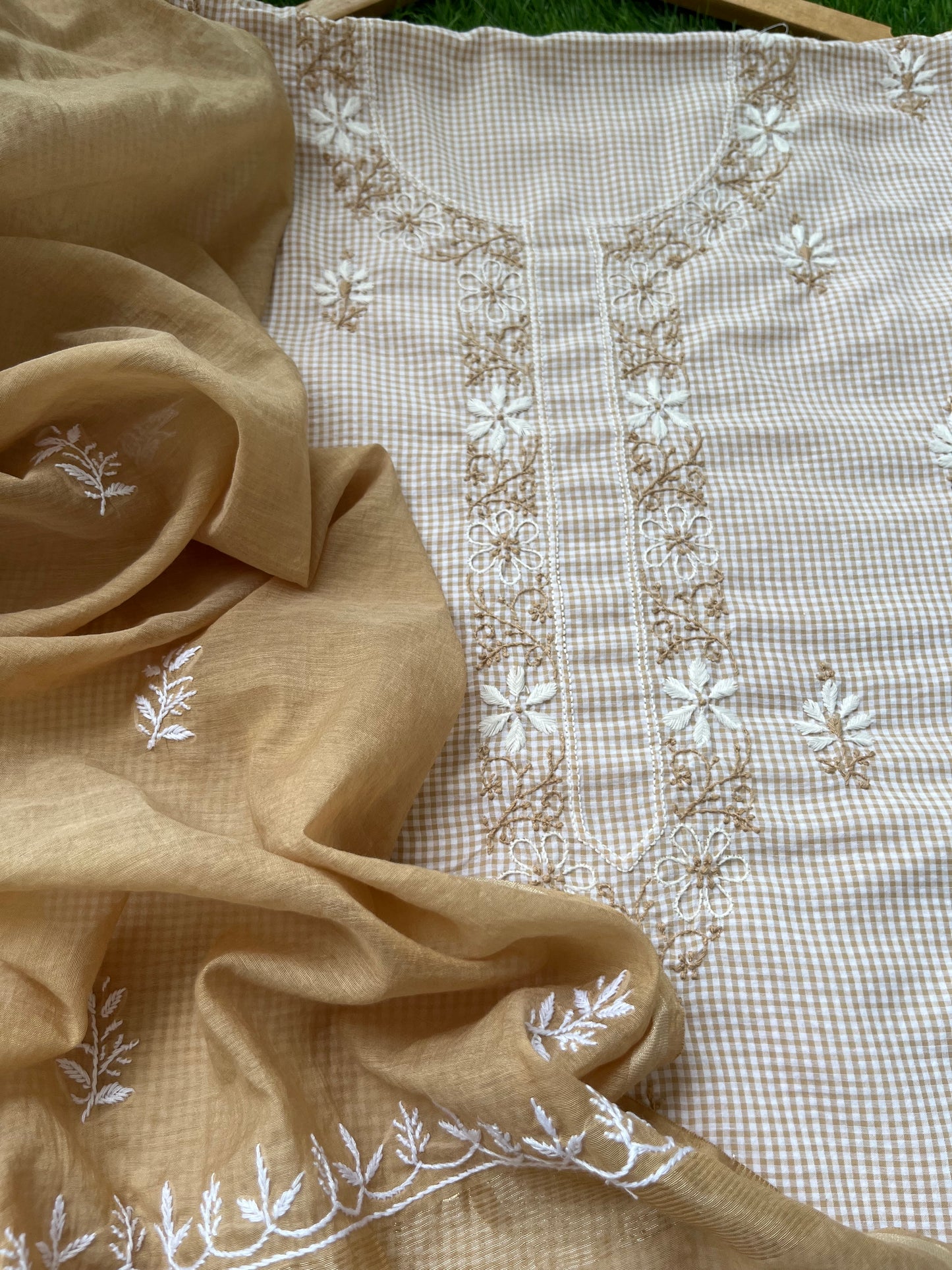 Cotton chikan kurta chanderi dupatta