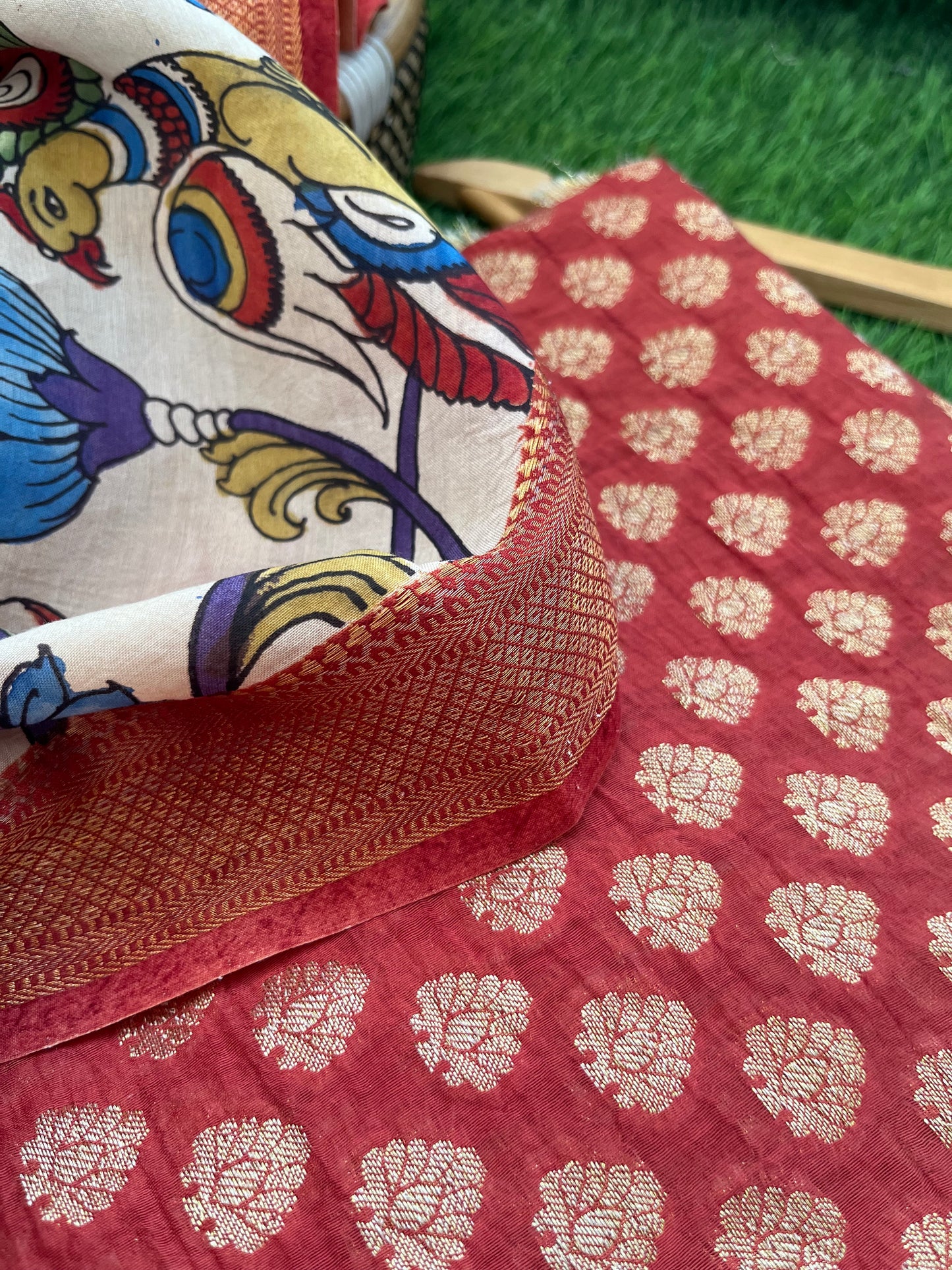 Kalamkari Dupatta with banarasi chanderi kurta glace cotton Bottom Fabric