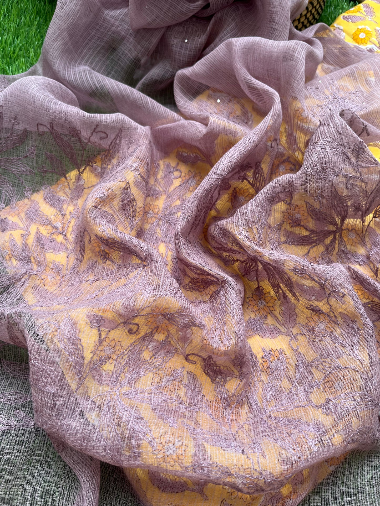 Kota Chikankari Dupatta with print kurta bottom Fabric