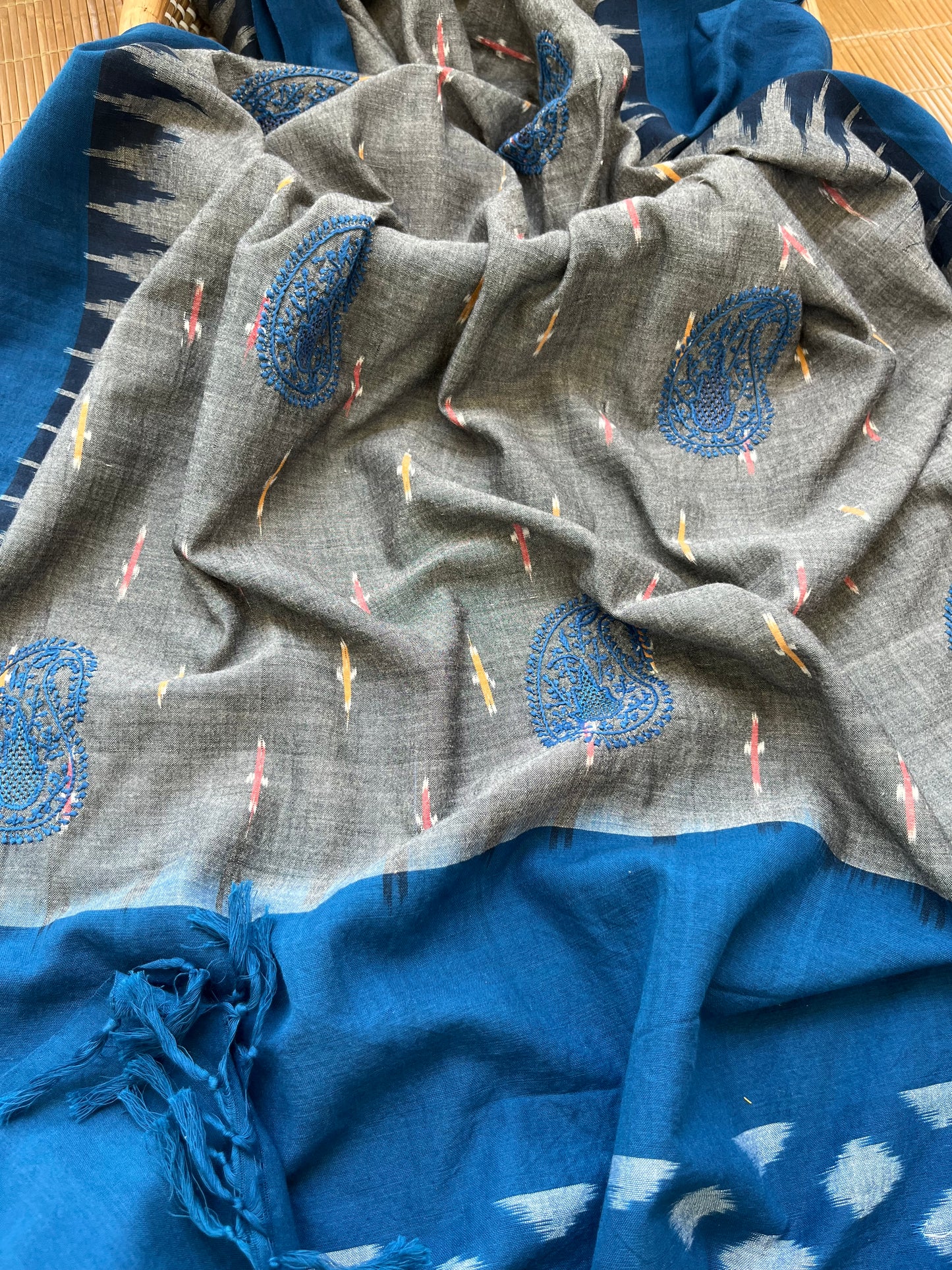 Double ikkat chikankari Dupatta