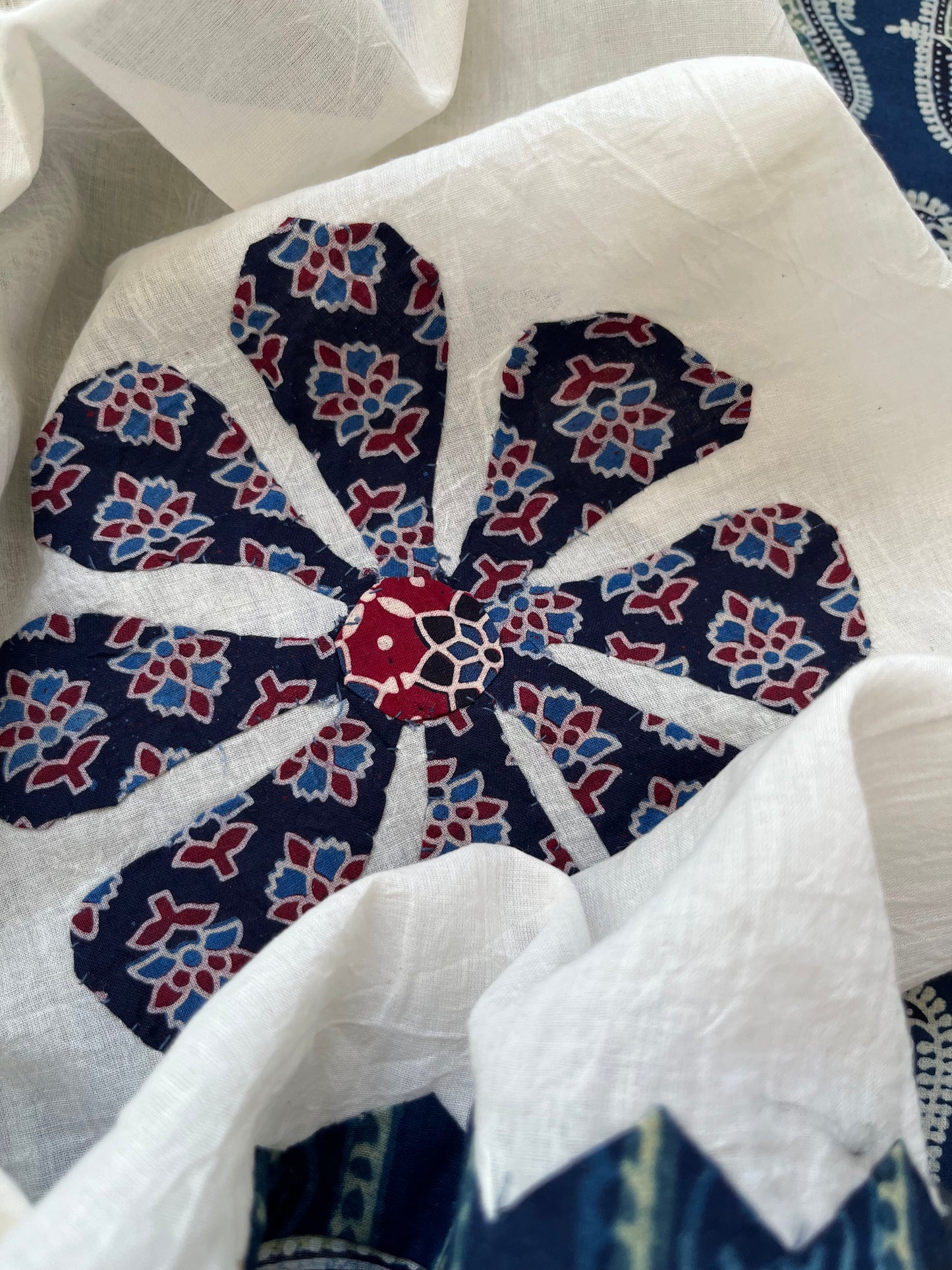 Cotton ajrakh kurta applique work dupatta set