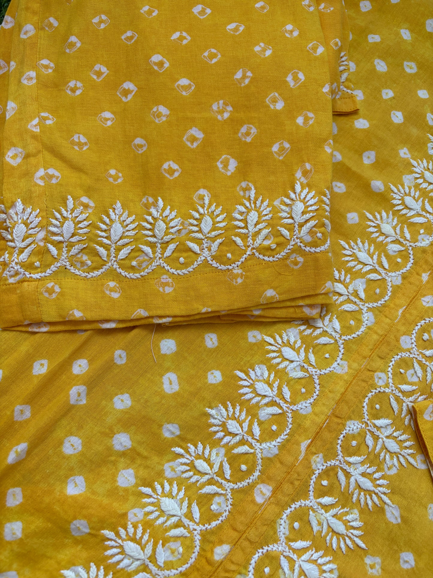 Cotton Bandhani chikan shirt and a-bottom