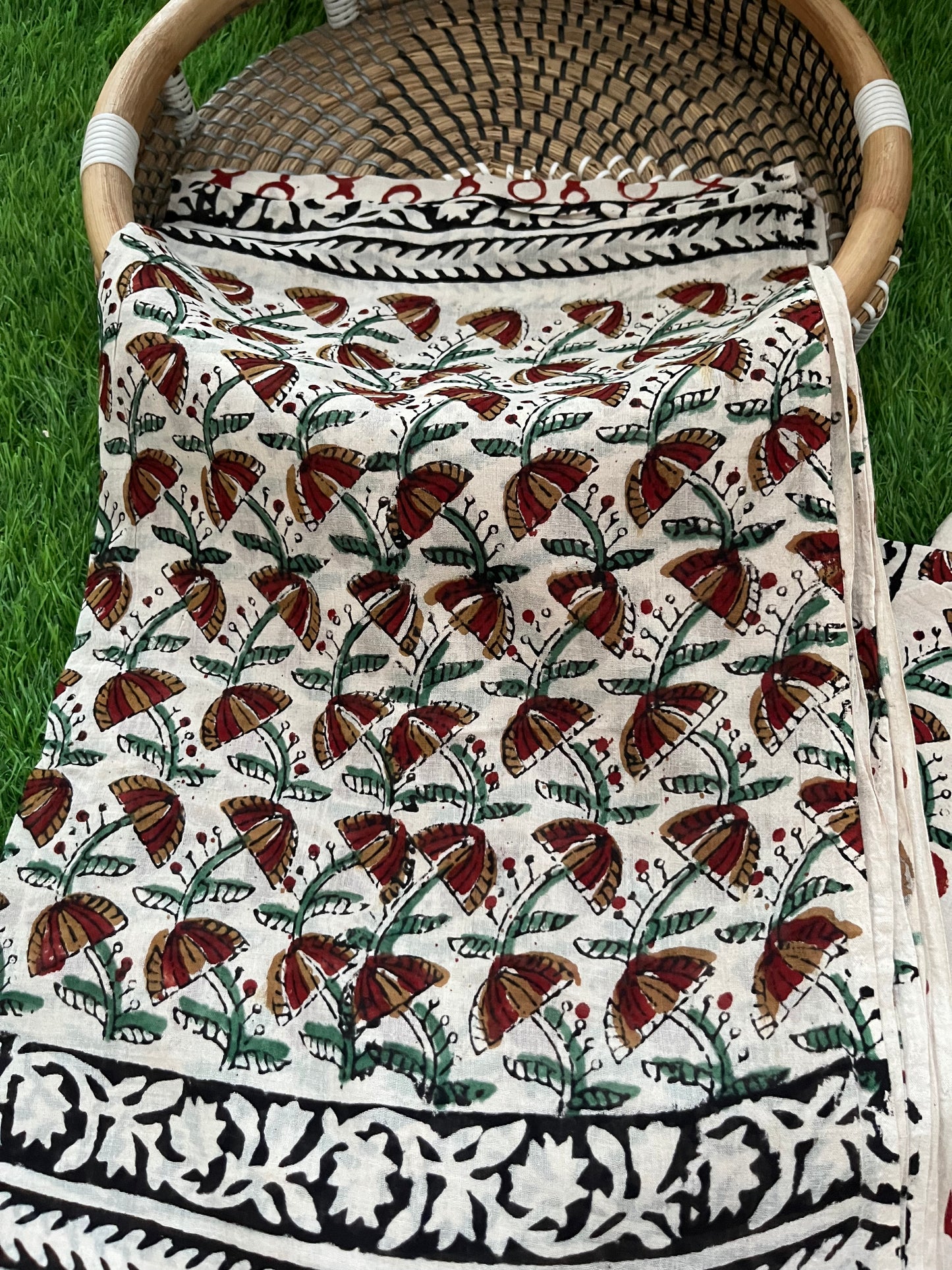 Cotton Kalamkari block print kurta bottom Dupatta