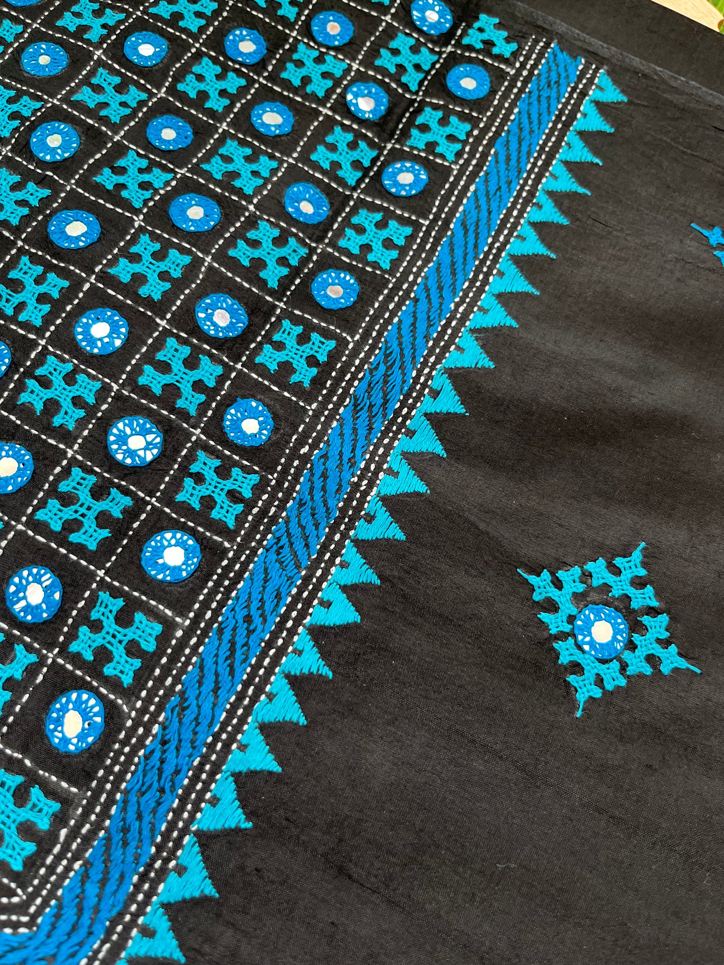 Silk sindhi work kurta fabric with Bandhani chikankari dupatta