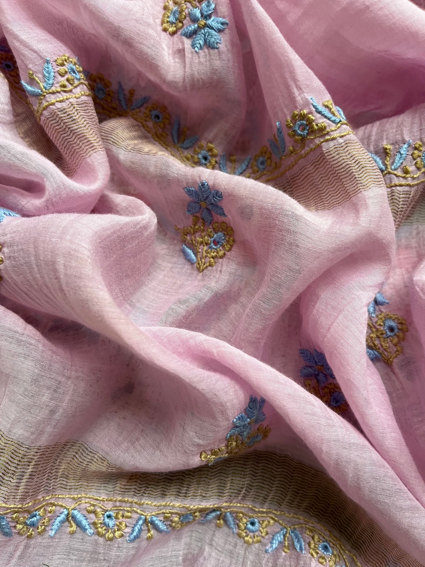 Chanderi Chikankari Dupatta with print kurta bottom Fabric