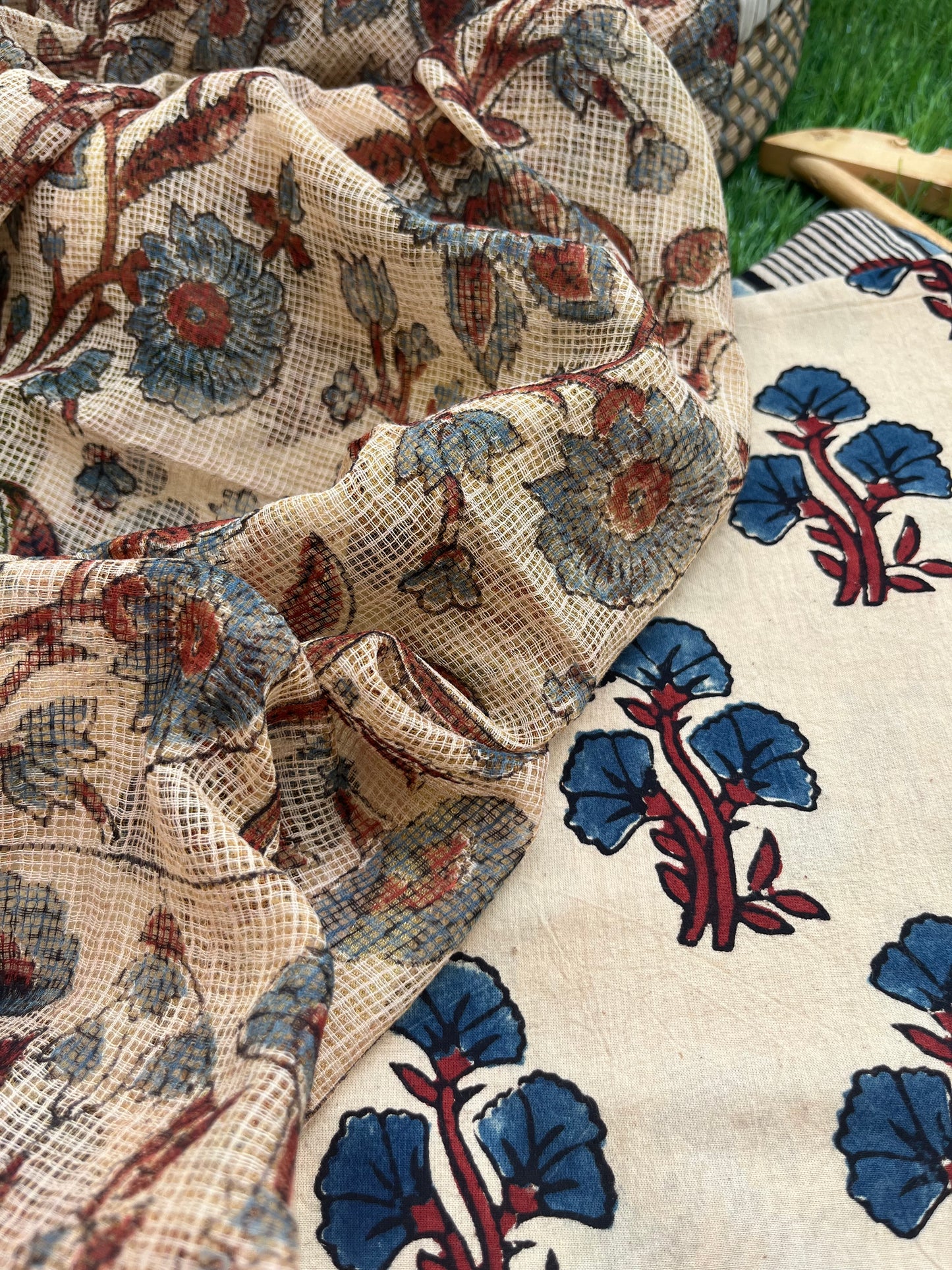 Ajrakh cotton Kurta bottom and kota doria dupatta