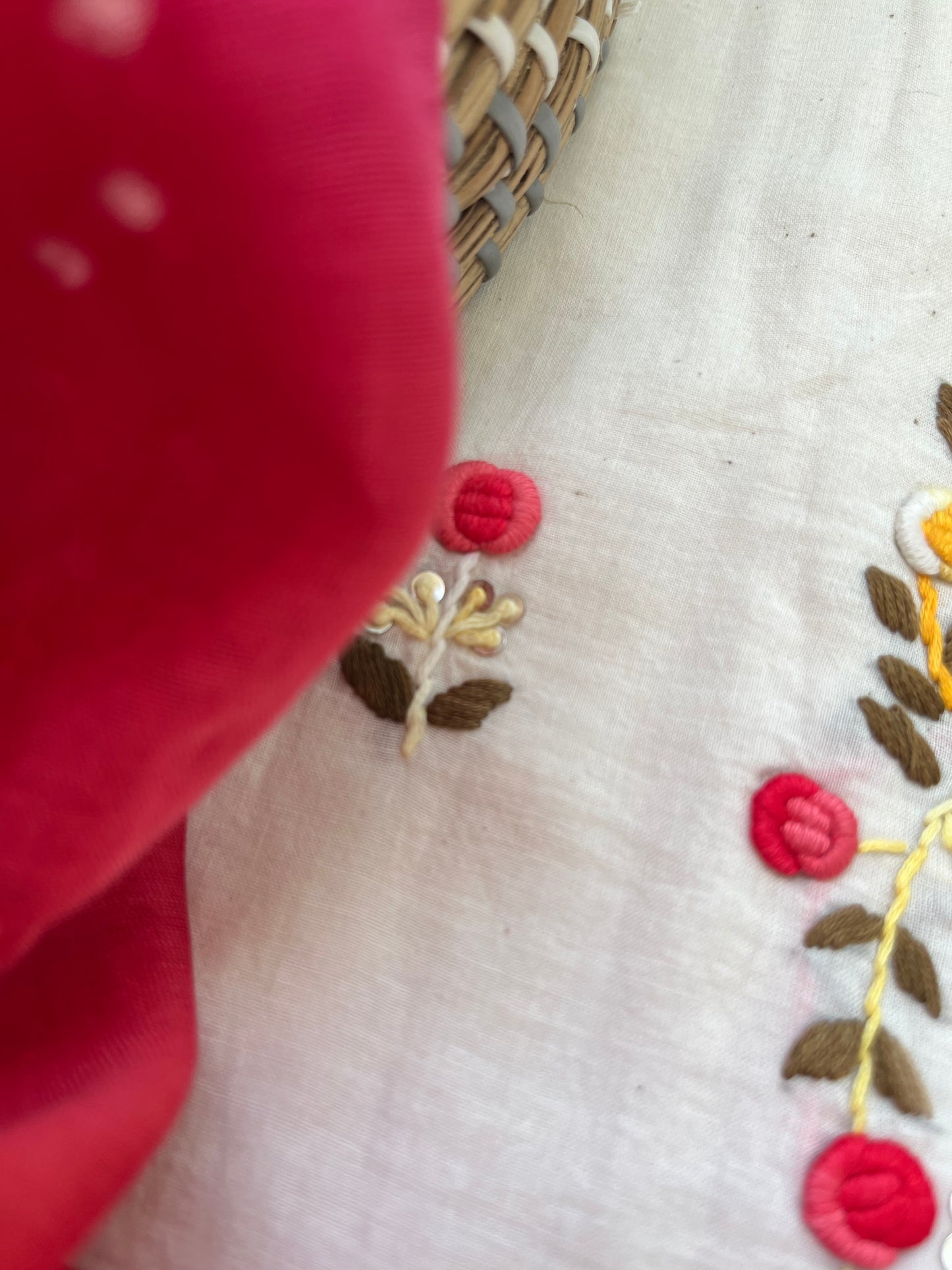 Handwoven Cotton knot work embroidered kurta bandhani dupatta and plain bottom fabric