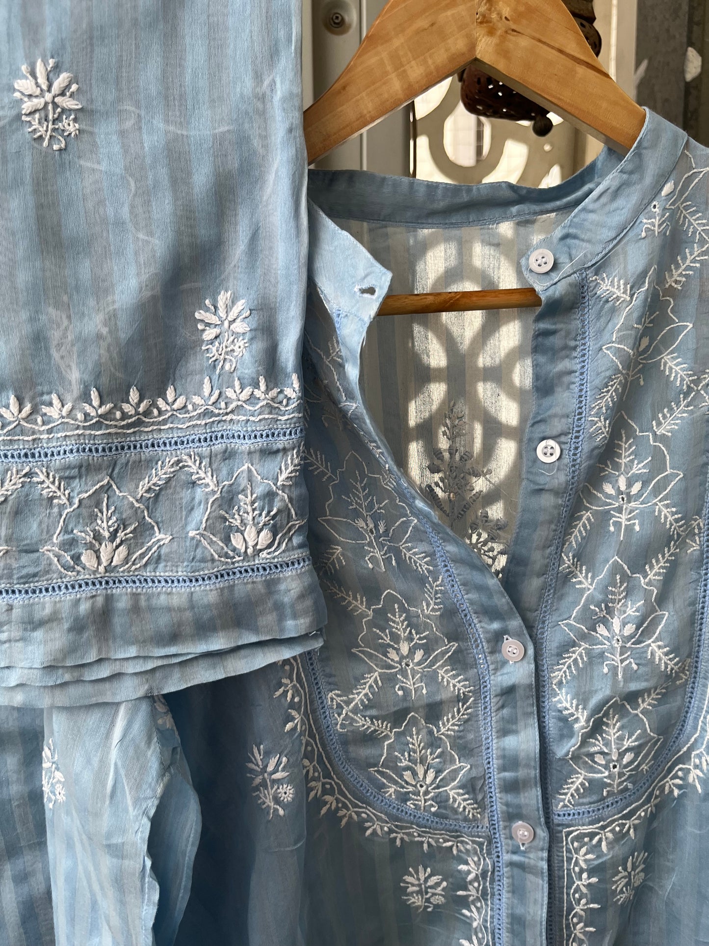 Chanderi chikan shirt and a-bottom-coord set