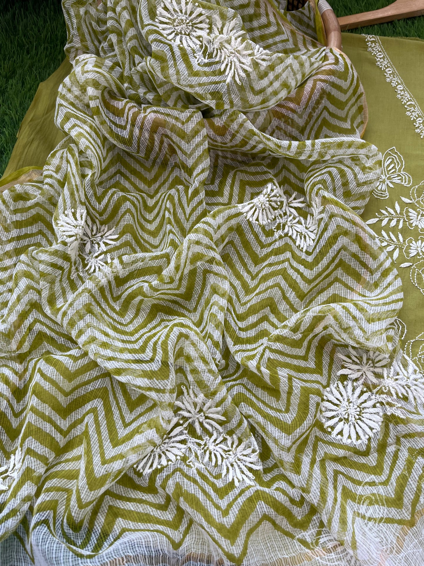 Kala cotton chikan kurta kota dupatta
