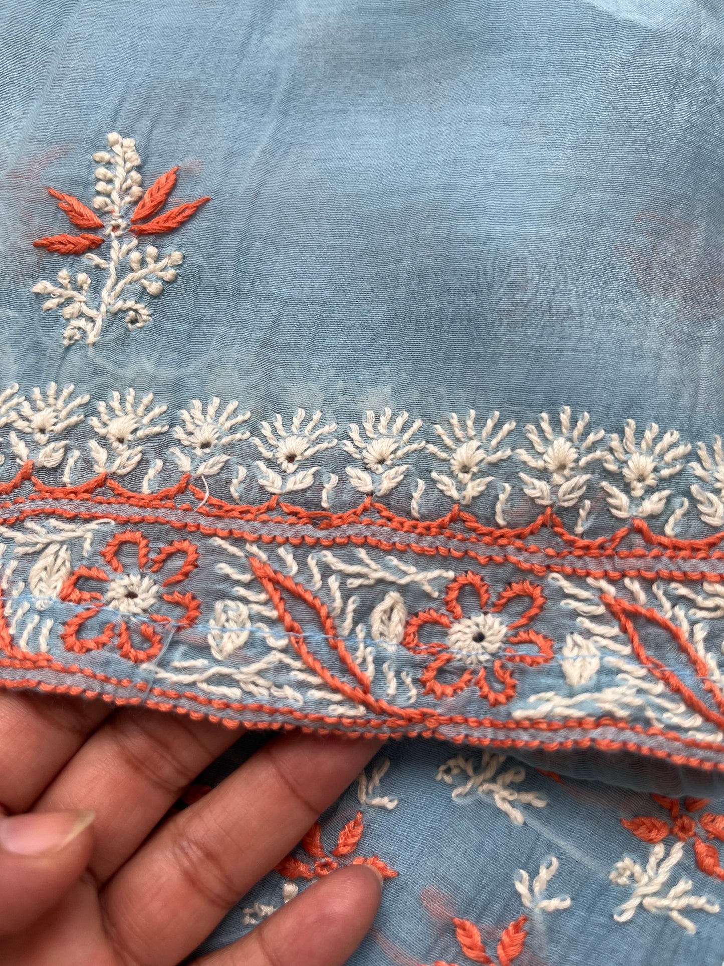 Chanderi Chikankari Kurta kota tissue Dupatta