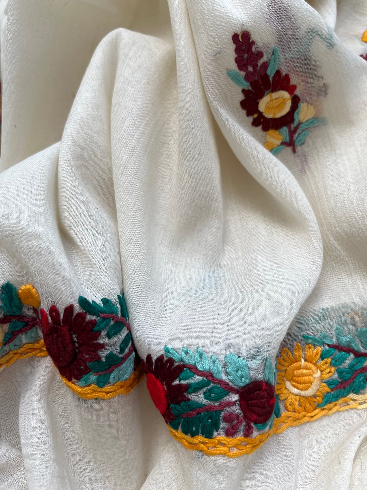 Handwoven Cotton knot work embroidered kurta dupatta and plain bottom fabric