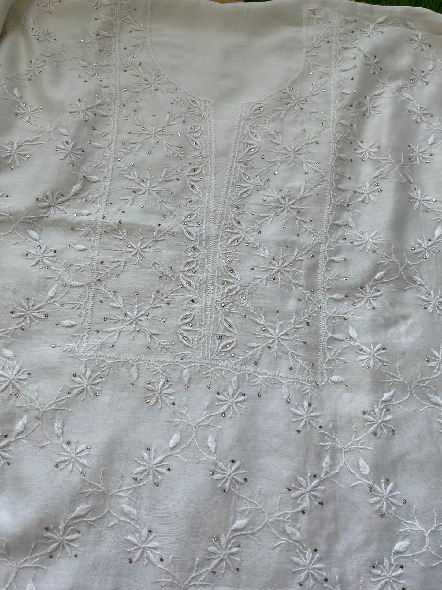 Chanderi Chikankari Kurta organza silk Dupatta