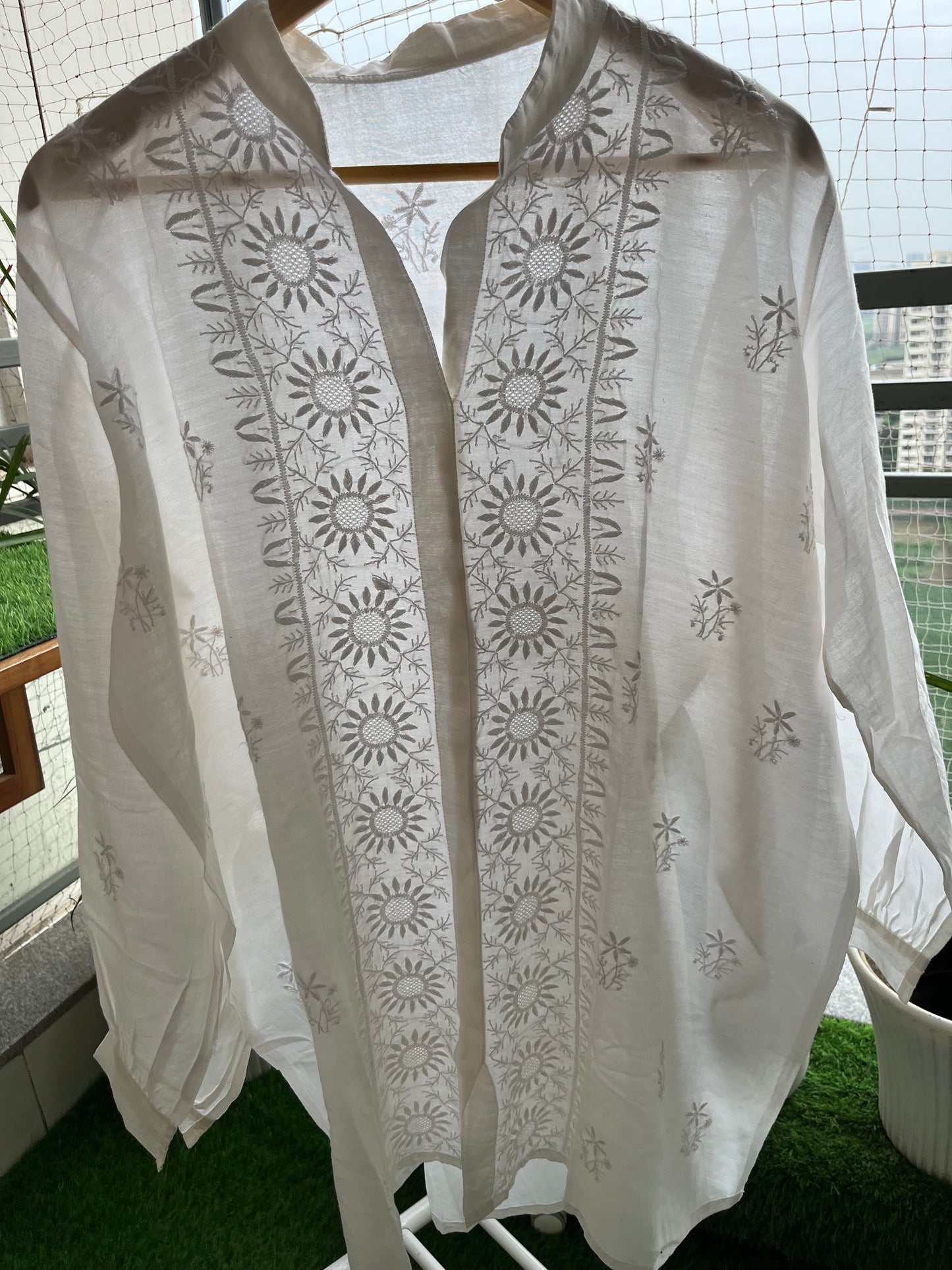 Chanderi chikan shirt and a-bottom-coord set