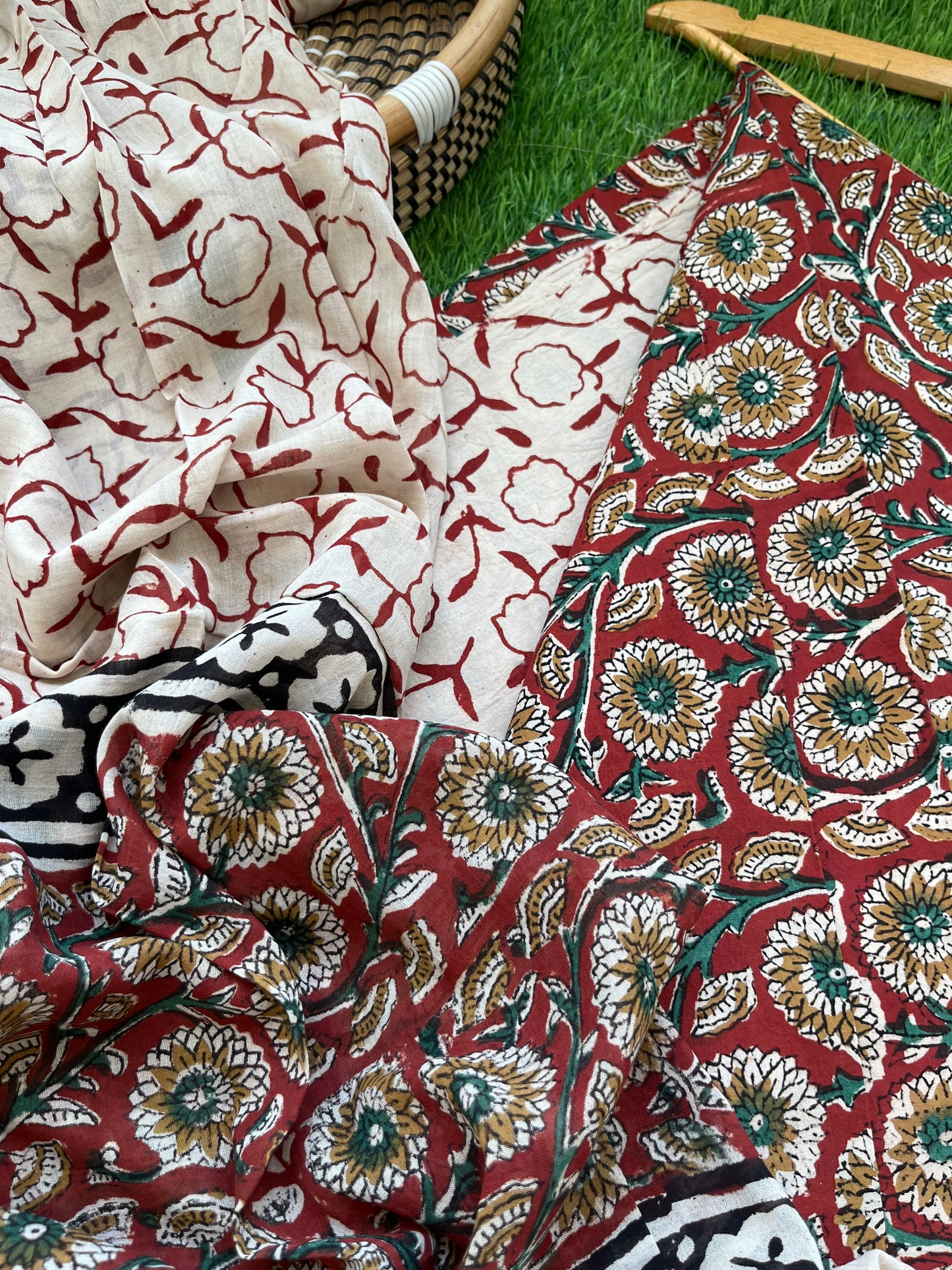 Cotton Kalamkari block print kurta bottom Dupatta