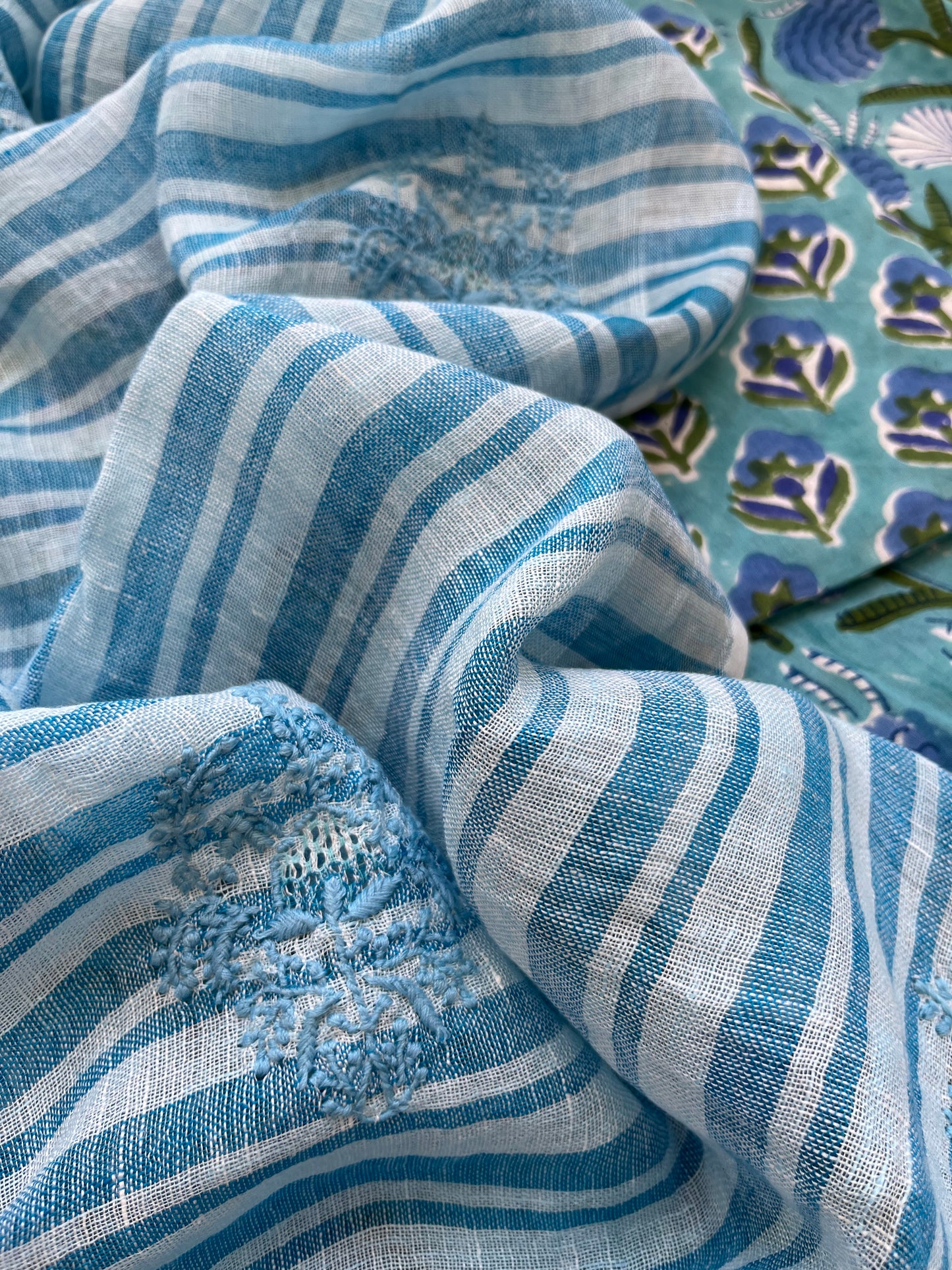 Cotton block print kurta bottom fabric chikan work dupatta