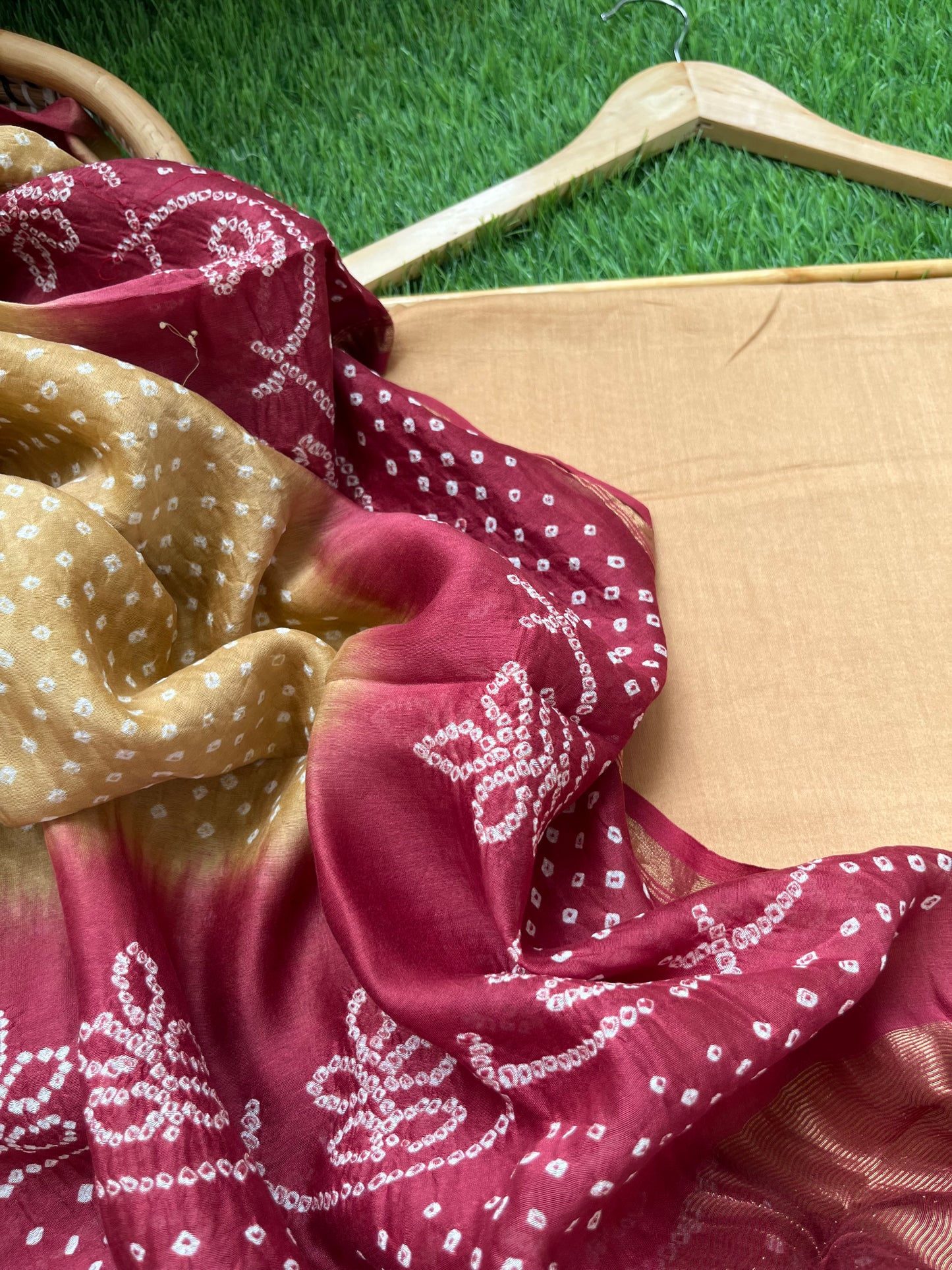 Chanderi plain kurta bottom fabric bandhani dupatta