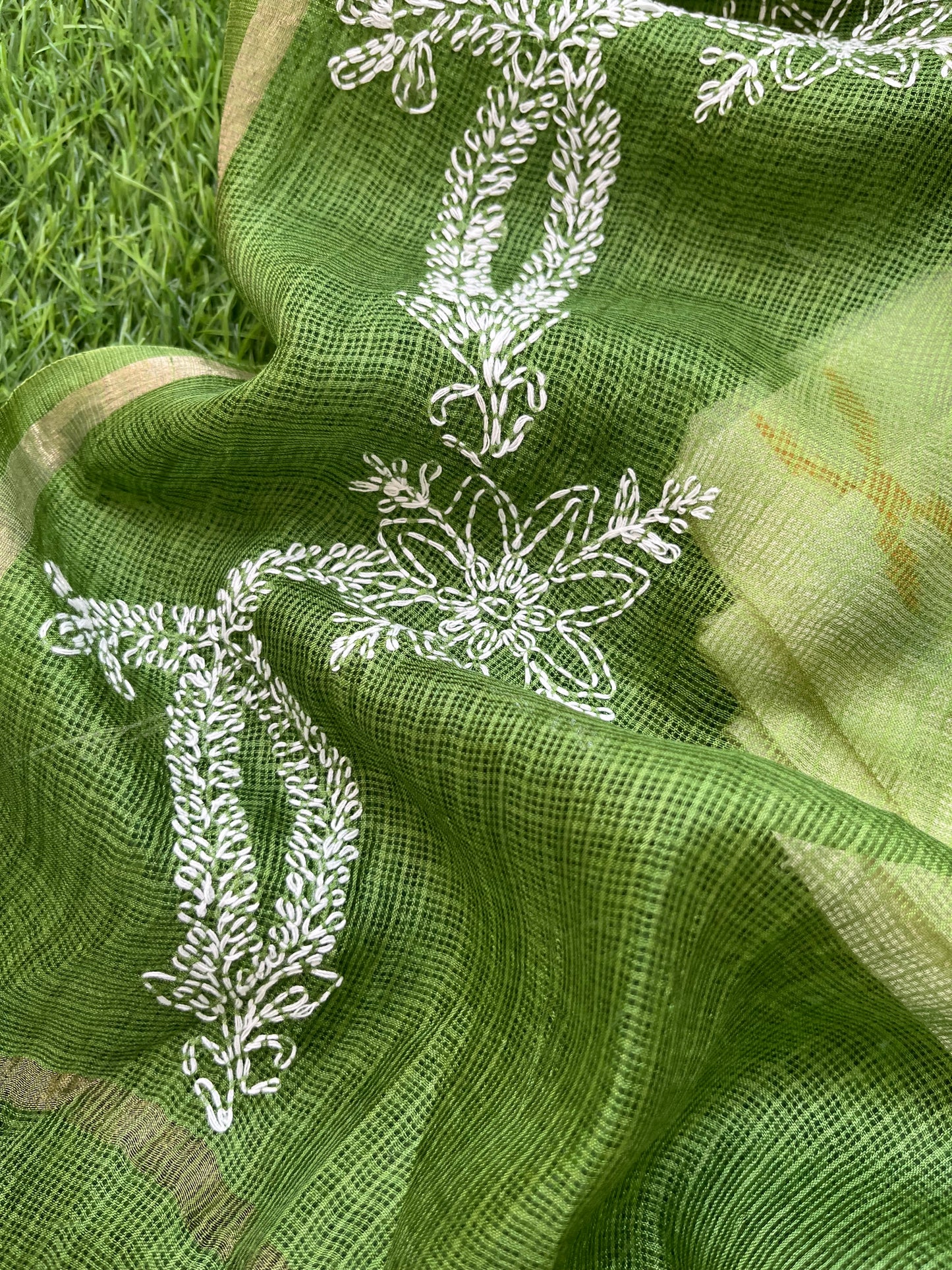 Kota silk Chikankari Dupatta with cotton ikkat kurta Fabric