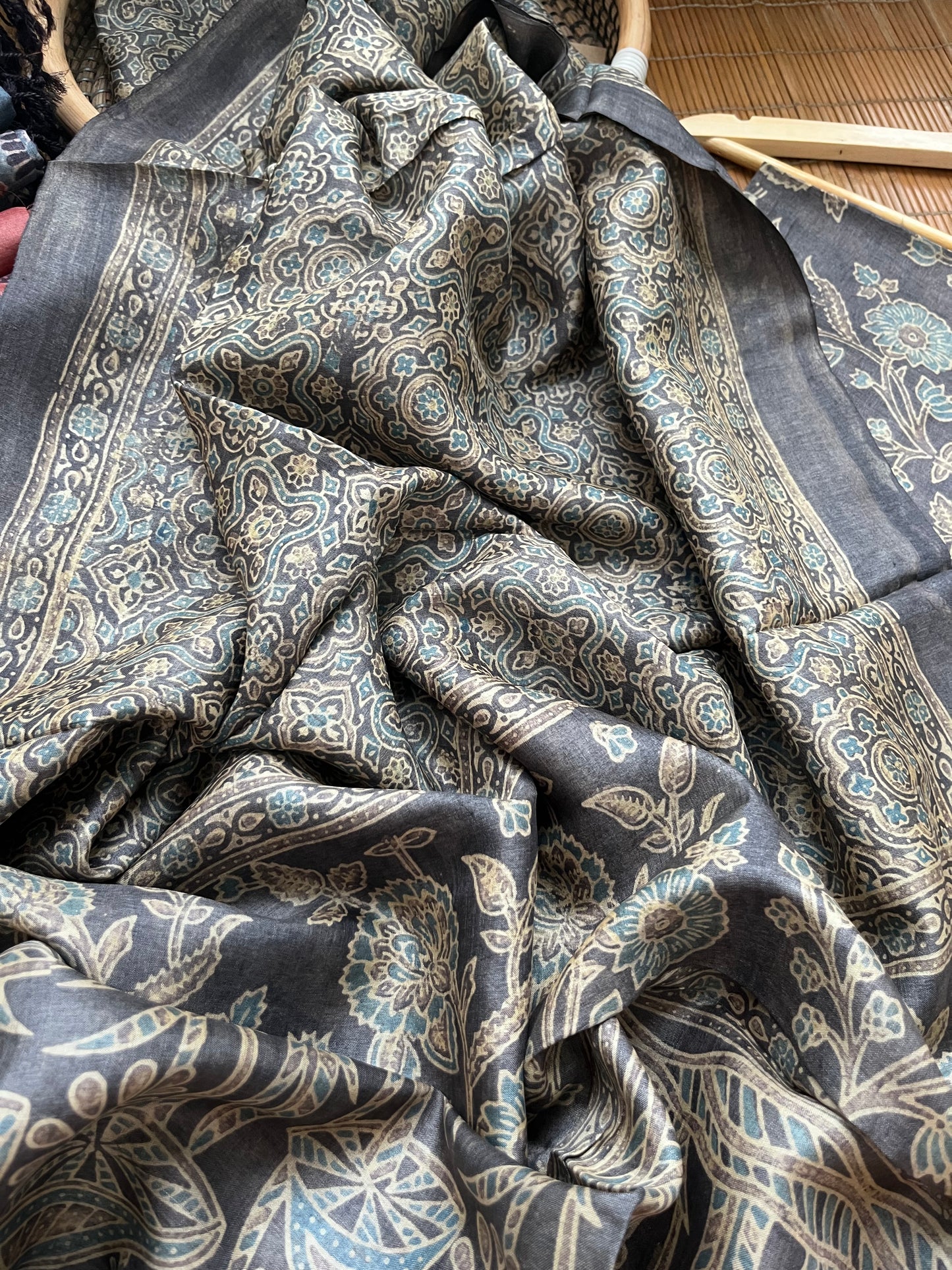 Tussar silk Ajrakh Kurta and dupatta