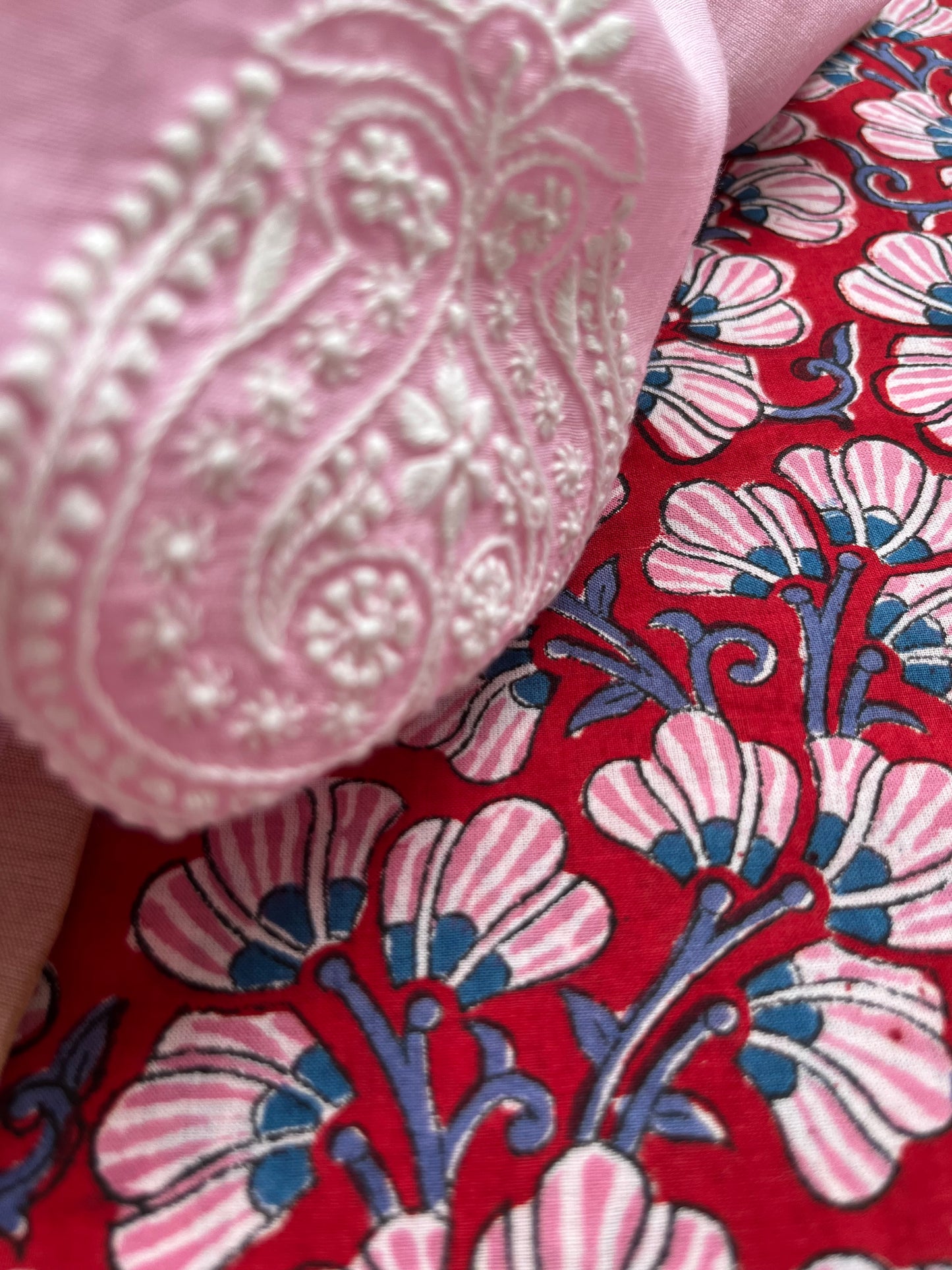 Chanderi Chikankari Dupatta with print kurta bottom Fabric