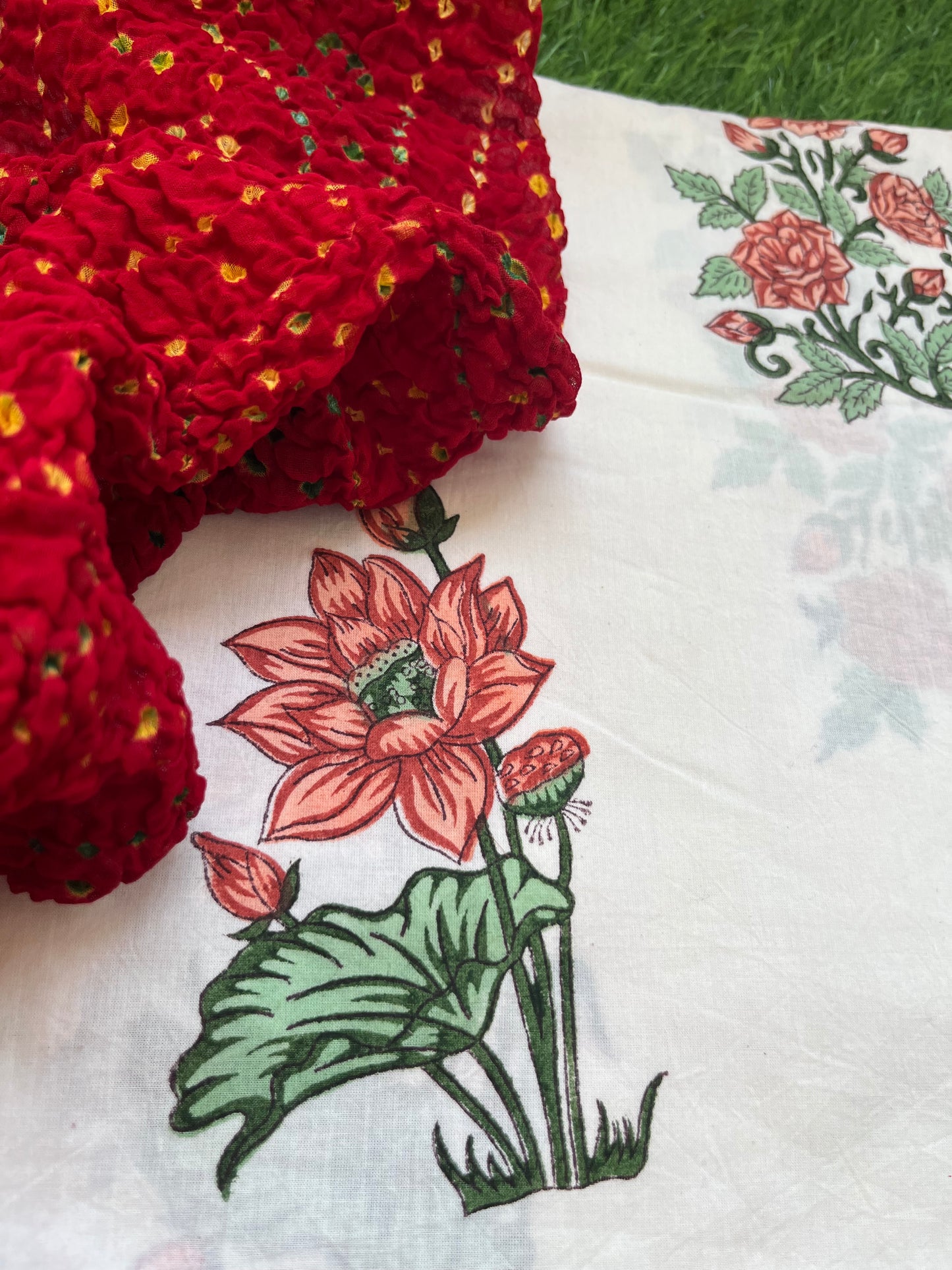 Cotton bandhani and block print set
