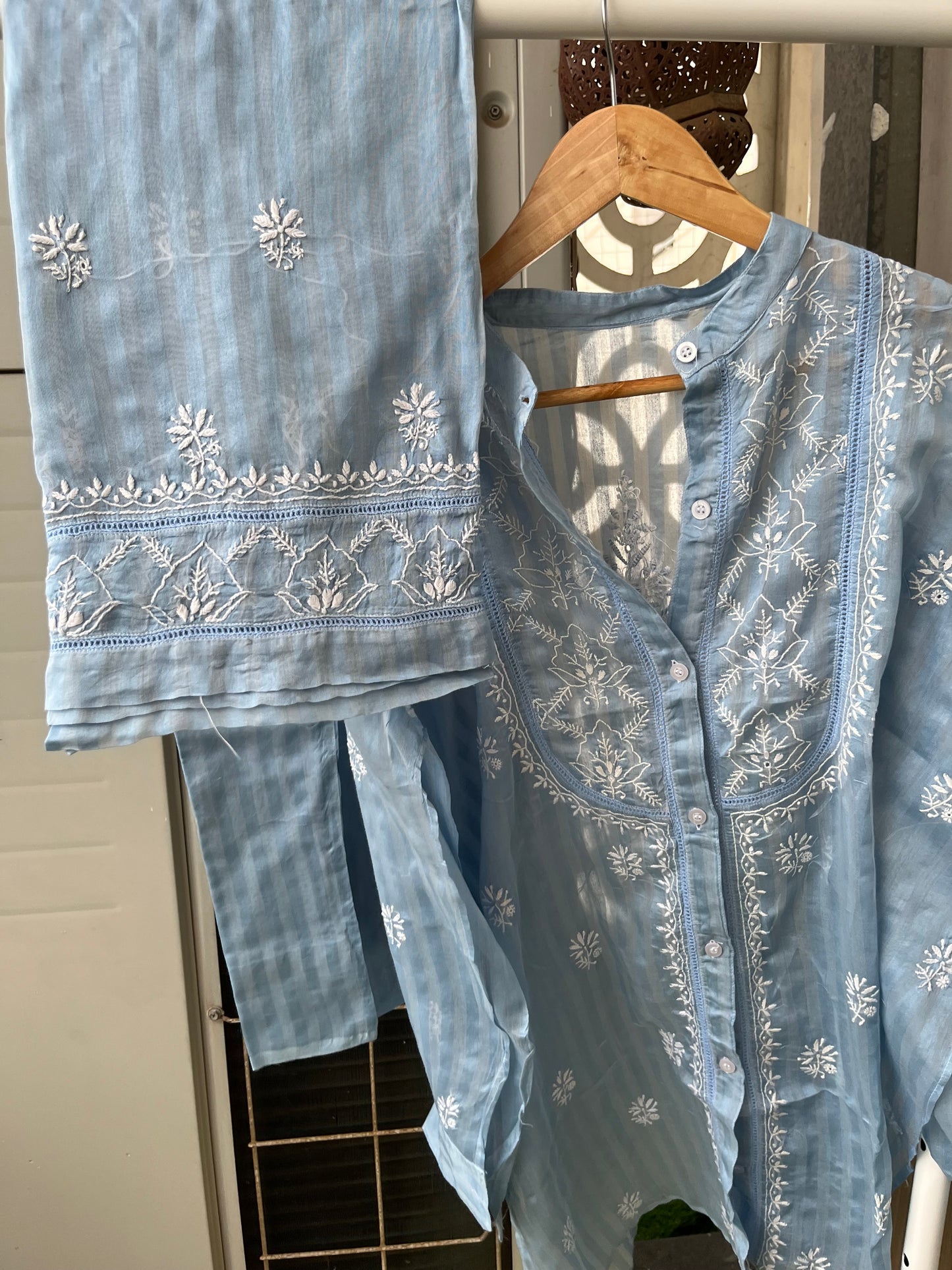 Chanderi chikan shirt and a-bottom-coord set