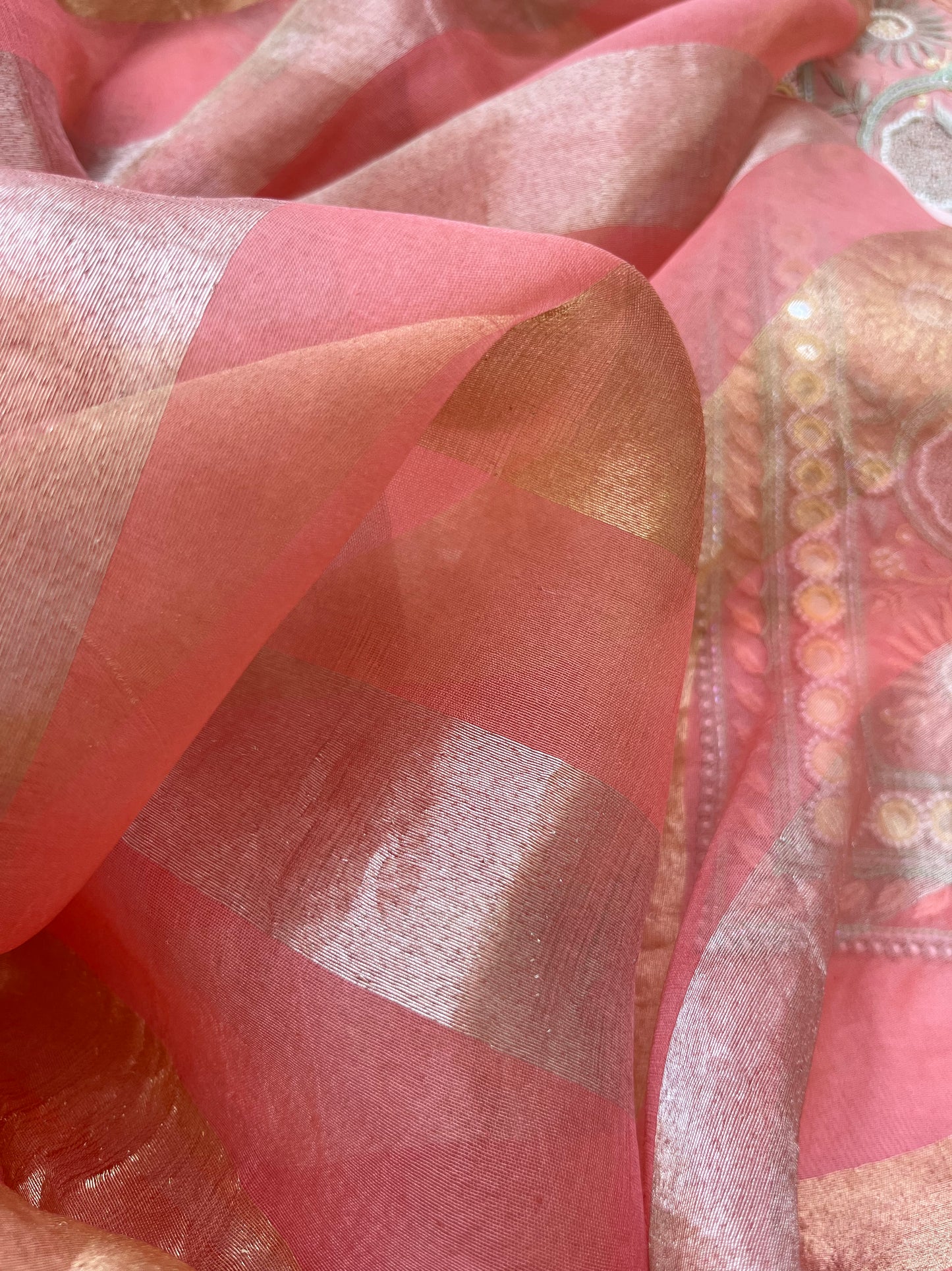 त्योहार :organza Dupatta with chanderi hand embroidered kurta bottom Fabric