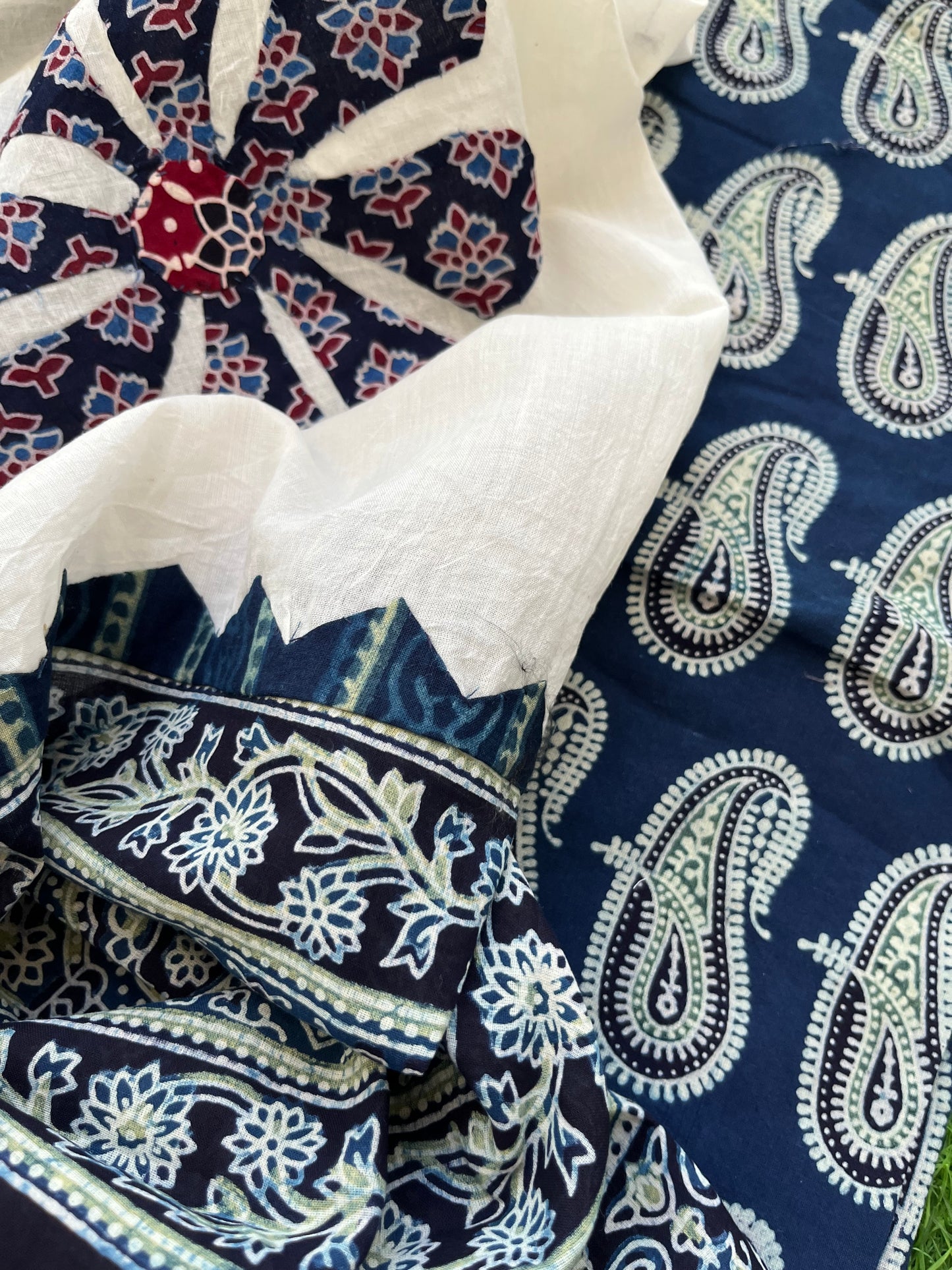 Cotton ajrakh kurta applique work dupatta set