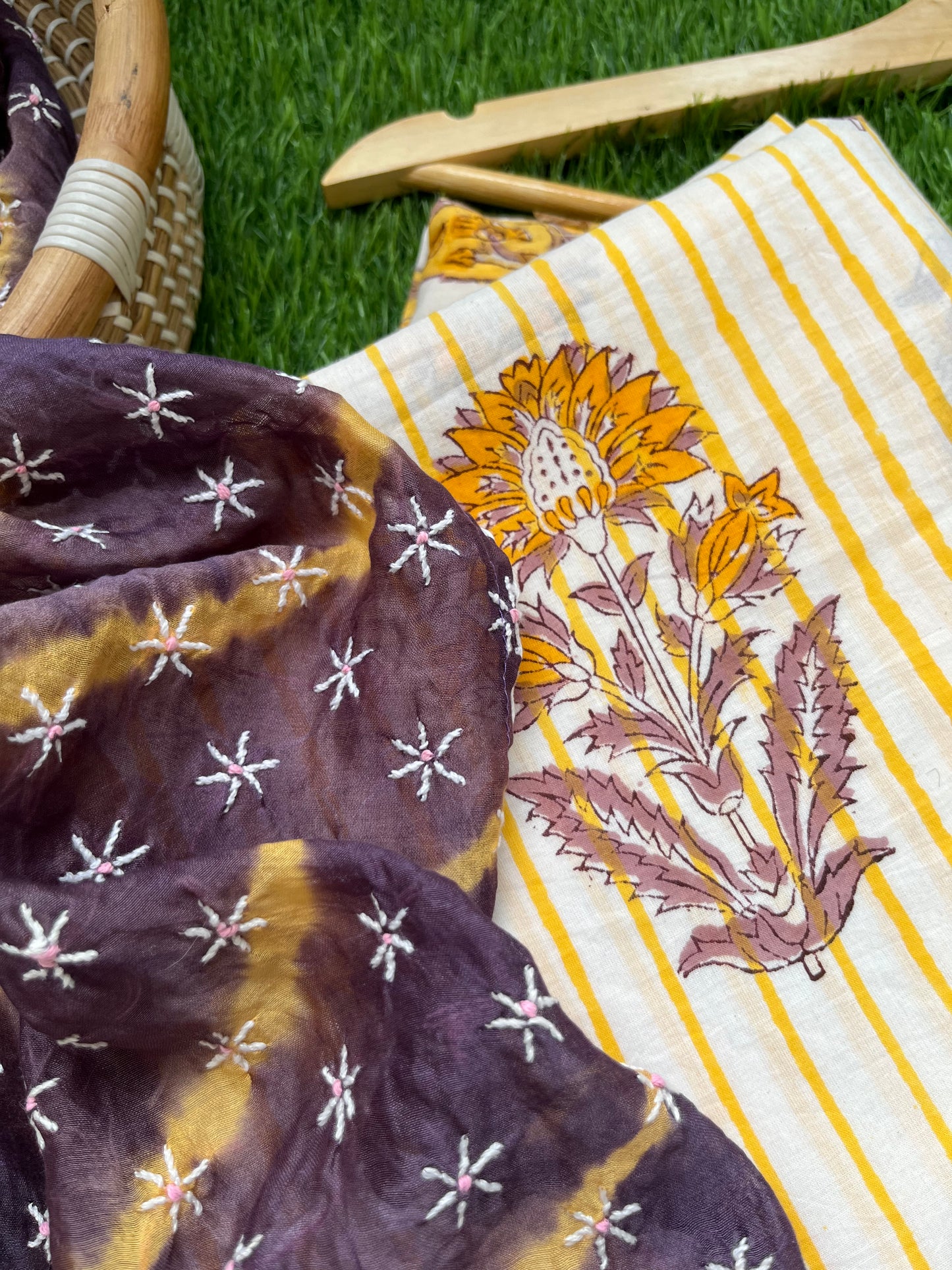 Chanderi Chikankari Dupatta with print kurta bottom Fabric