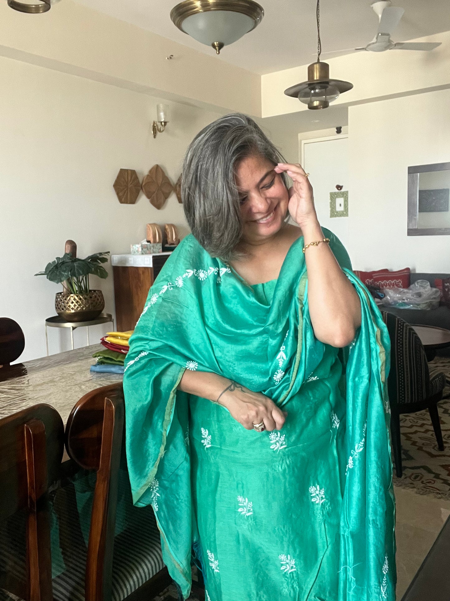 Chanderi chikan kurta and Dupatta
