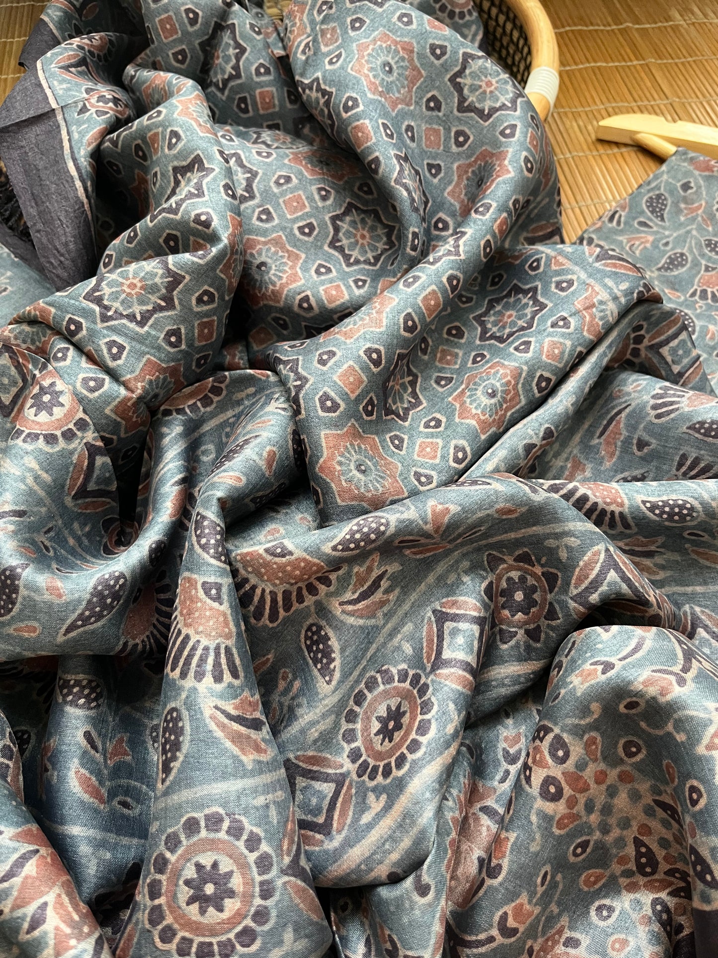 Tussar silk Ajrakh Kurta and dupatta