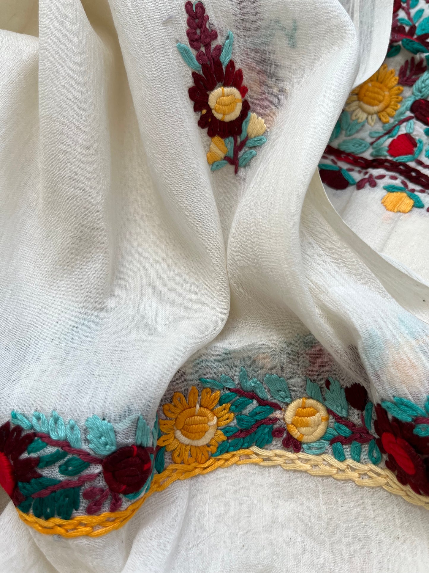 Handwoven Cotton knot work embroidered kurta dupatta and plain bottom fabric