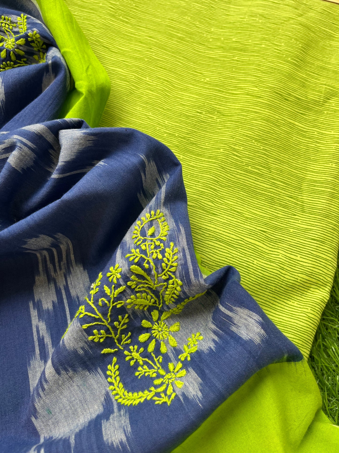 Cotton kurta bottom fabric ikkat chikankari Dupatta