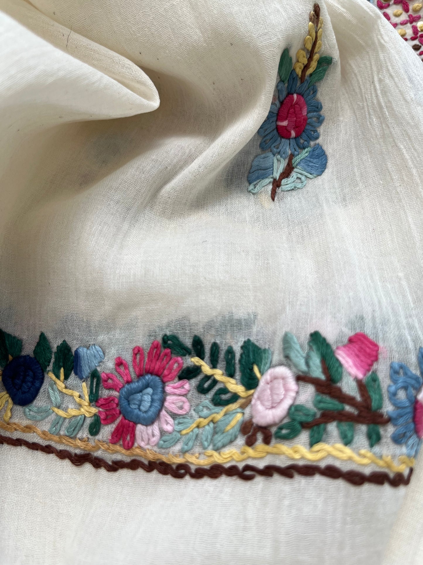 Handwoven Cotton knot work embroidered kurta dupatta and plain bottom fabric