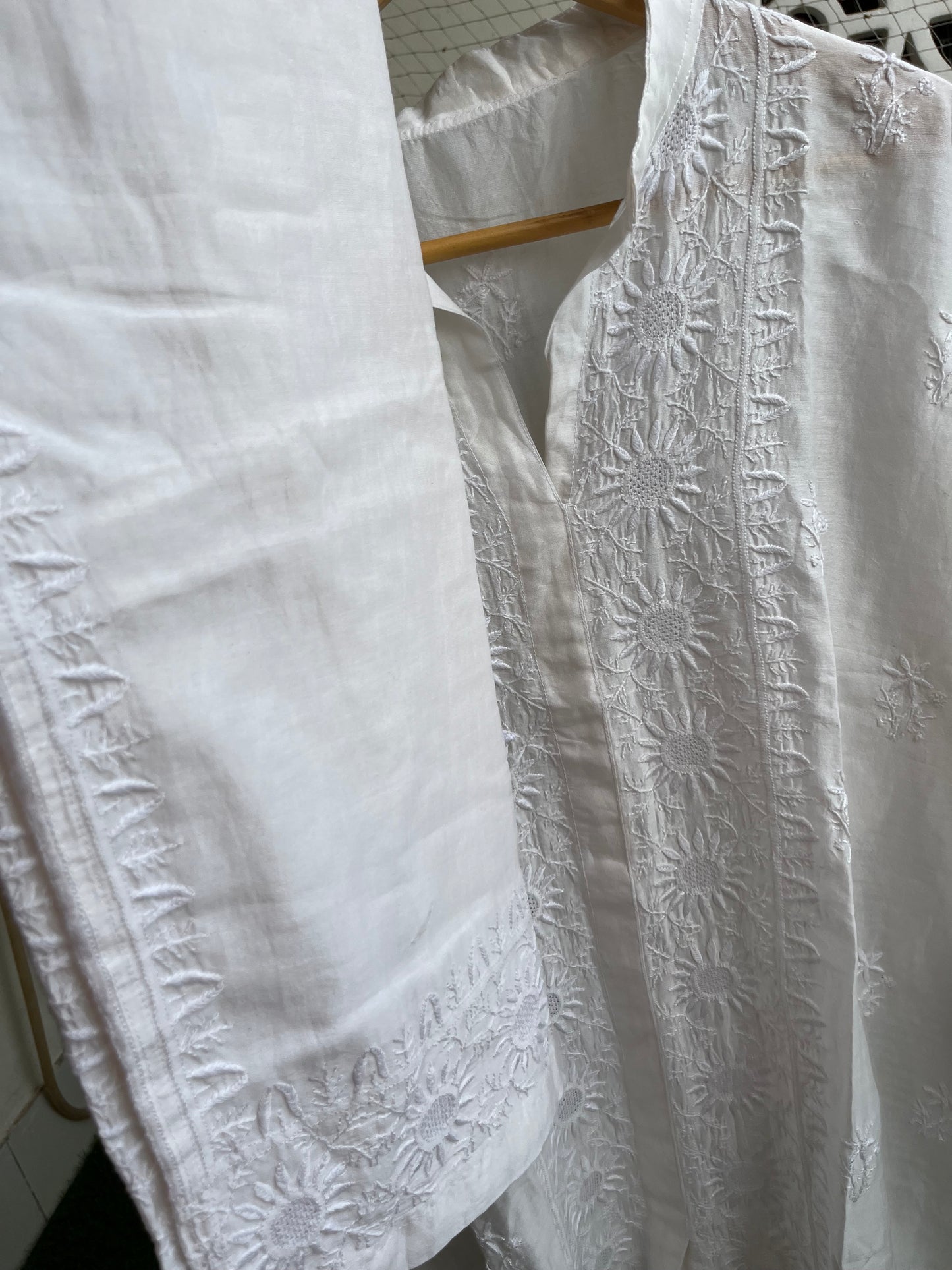 Chanderi chikan shirt and a-bottom-coord set