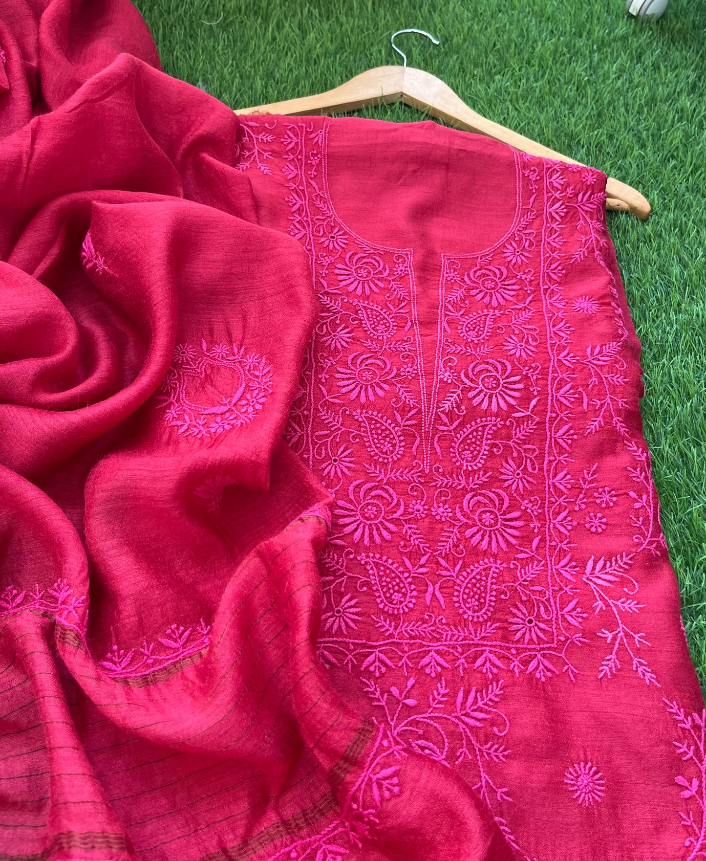 Munga Silk Chikankari kurta Dupatta
