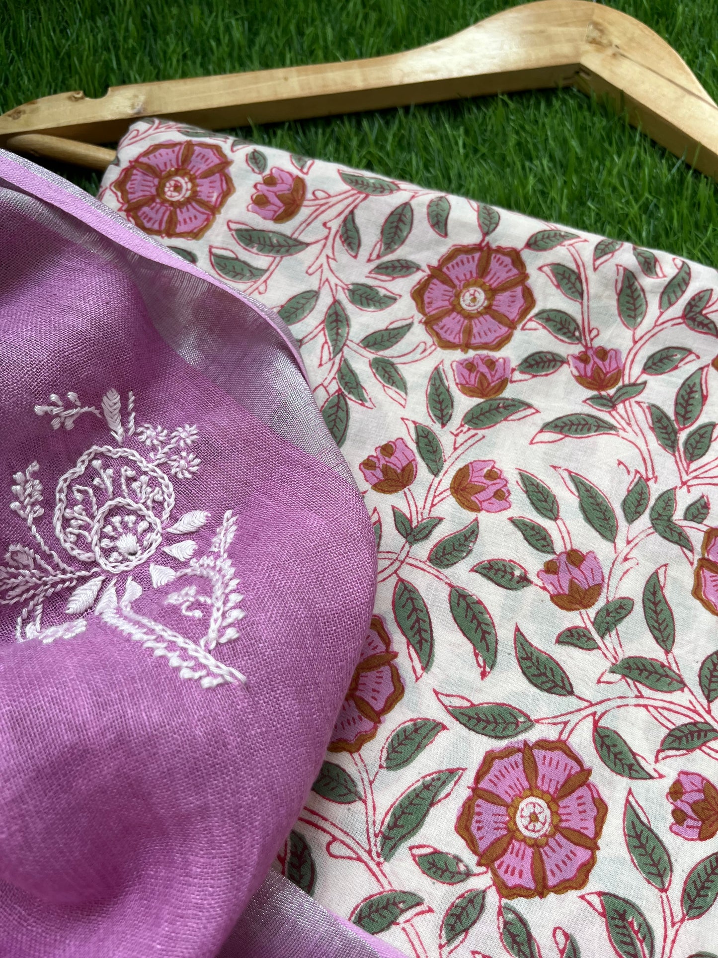 Cotton print kurta bottom fabric linen chikan work dupatta