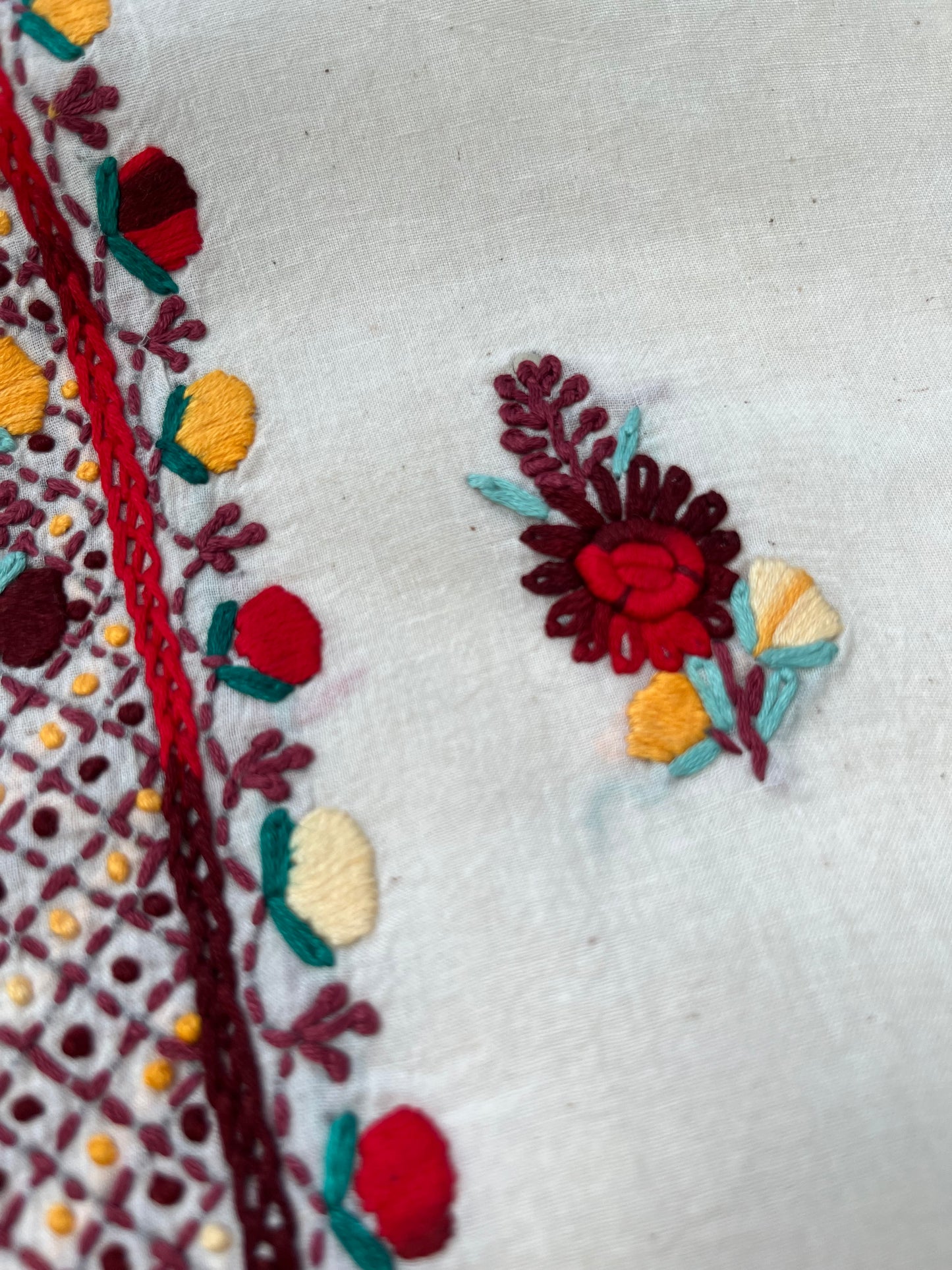 Handwoven Cotton knot work embroidered kurta dupatta and plain bottom fabric