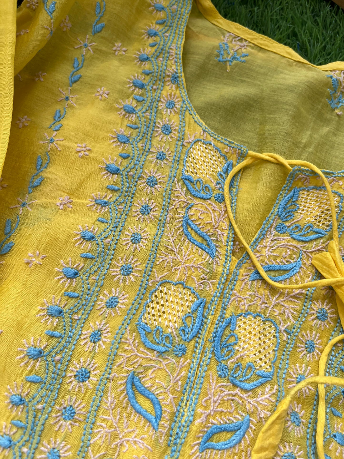 Chanderi Chikankari Kurta silk Dupatta