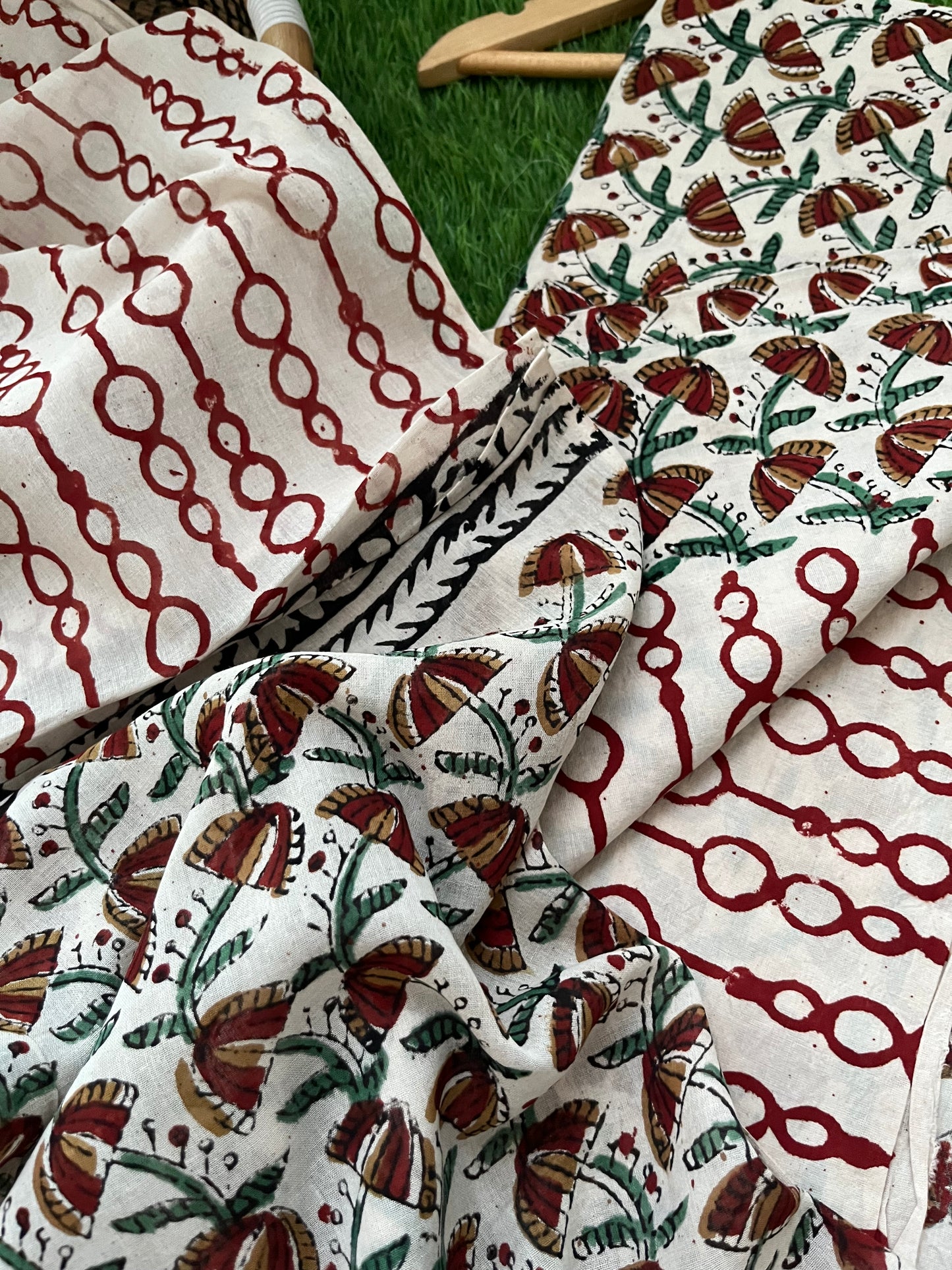 Cotton Kalamkari block print kurta bottom Dupatta