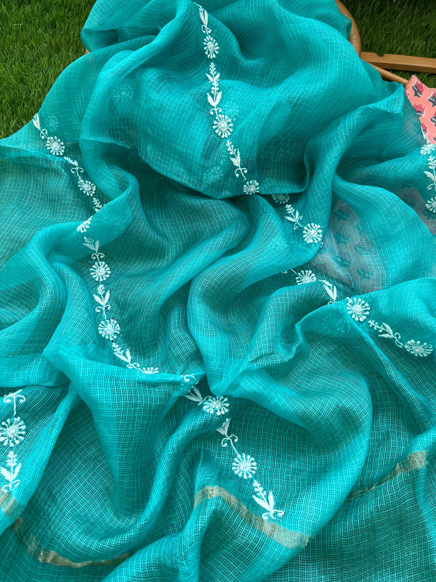 Chikankari kota silk Dupatta and block print kurta Fabric