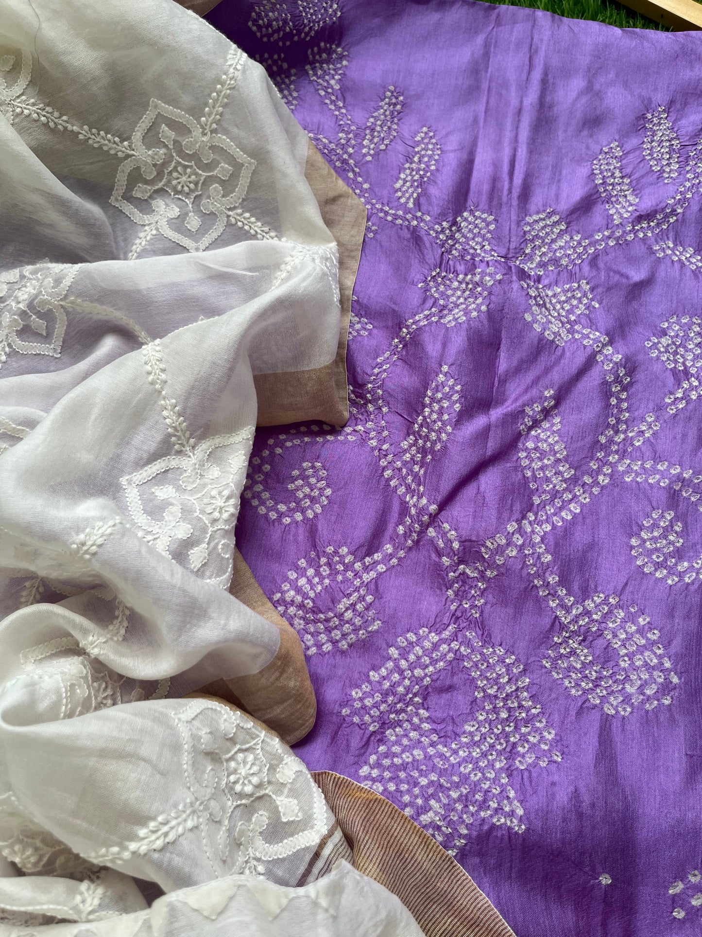 Chikankari chanderi dupatta silk bandhani kurta
