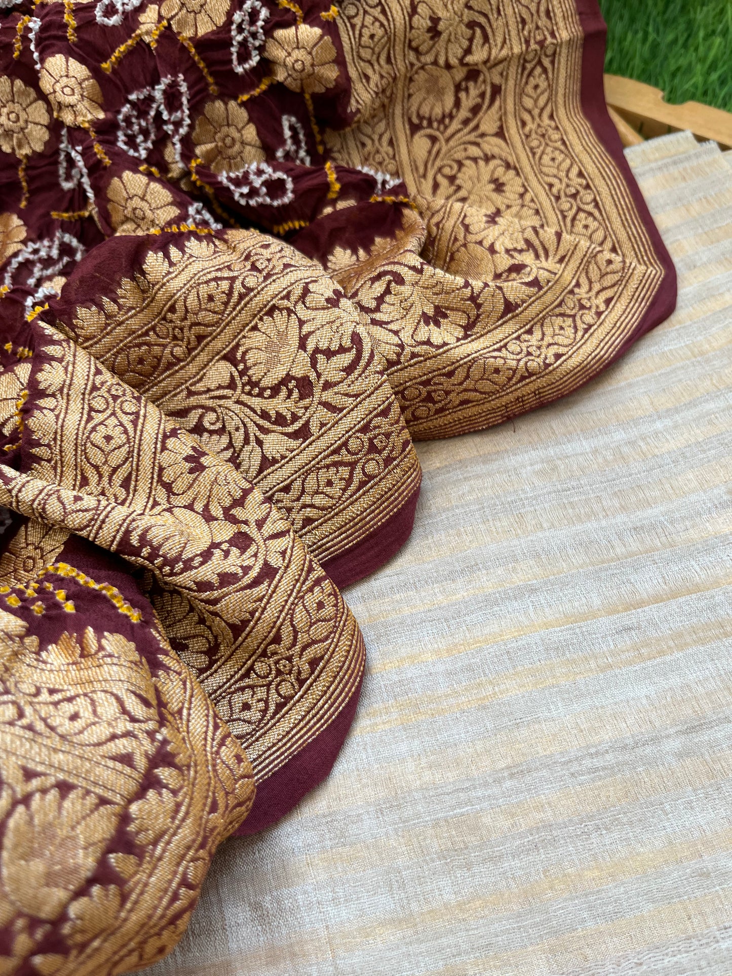 त्योहार् -Banarasi bandhani georgette dupatta silk kurta fabric