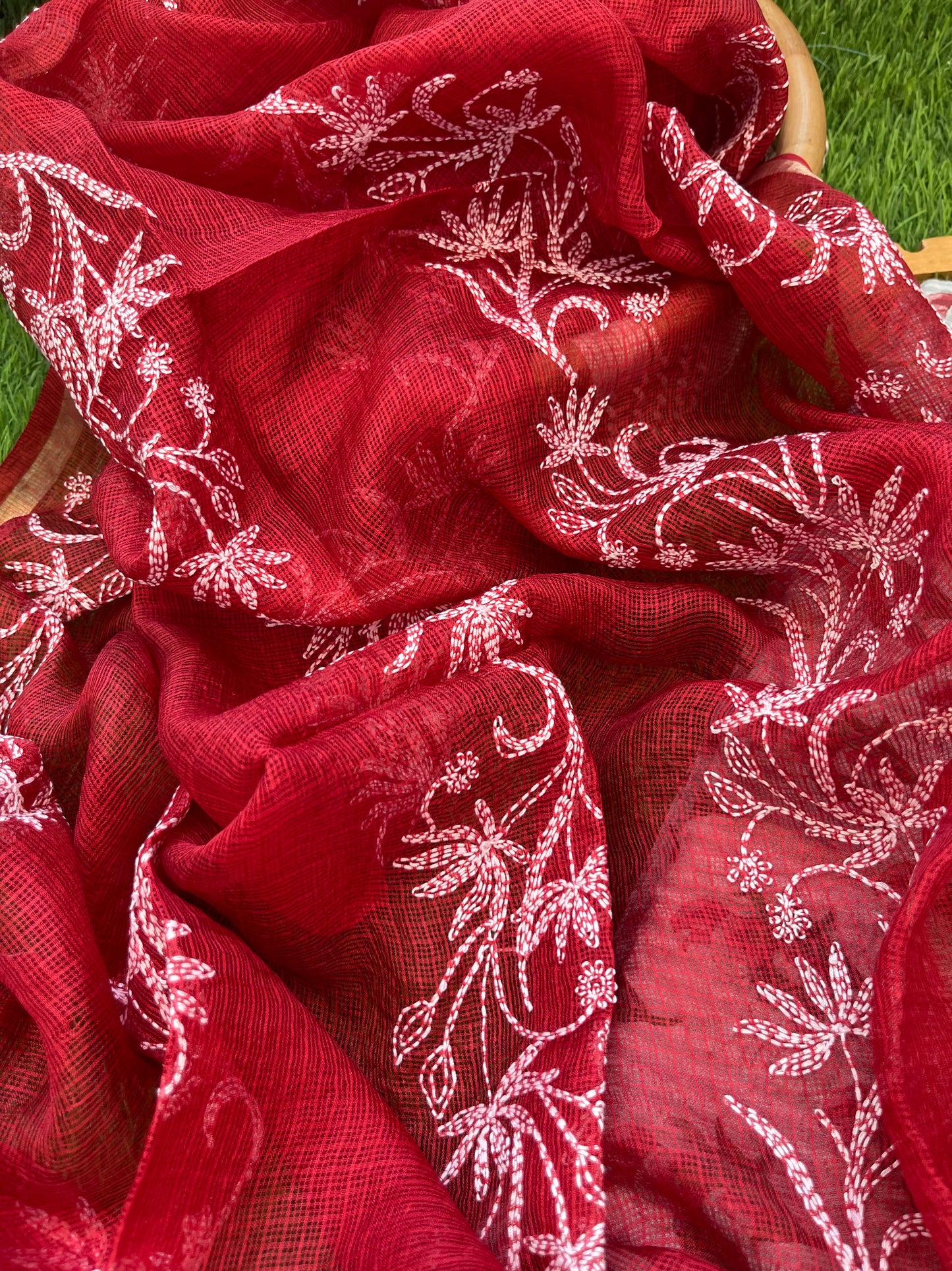 Chikankari kota silk Dupatta and block print kurta bottom Fabric